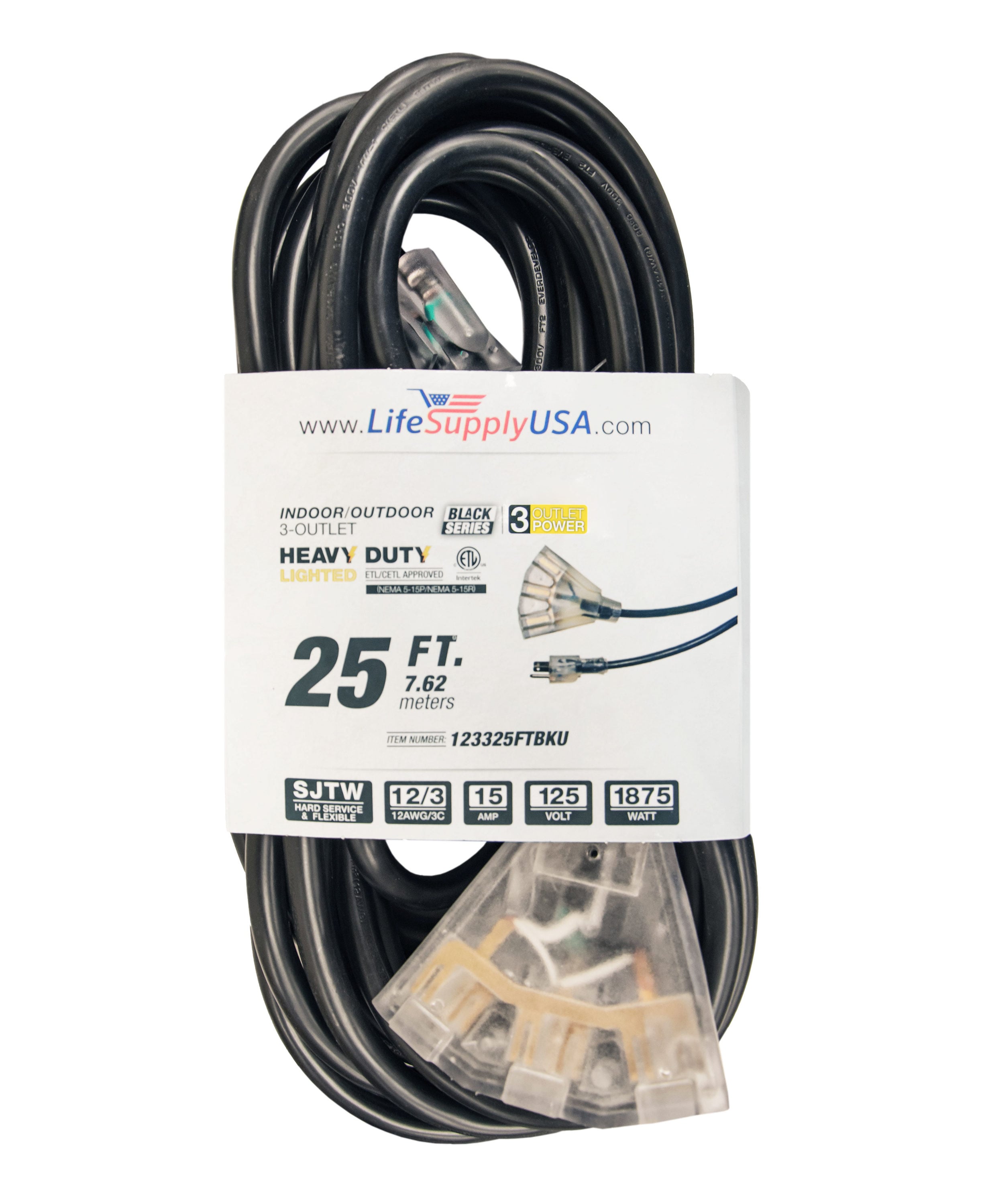 LifeSupplyUSA 25-ft 12 3-Prong Indoor/Outdoor Sjtw Heavy Duty Lighted  Extension Cord in the Extension Cords department at
