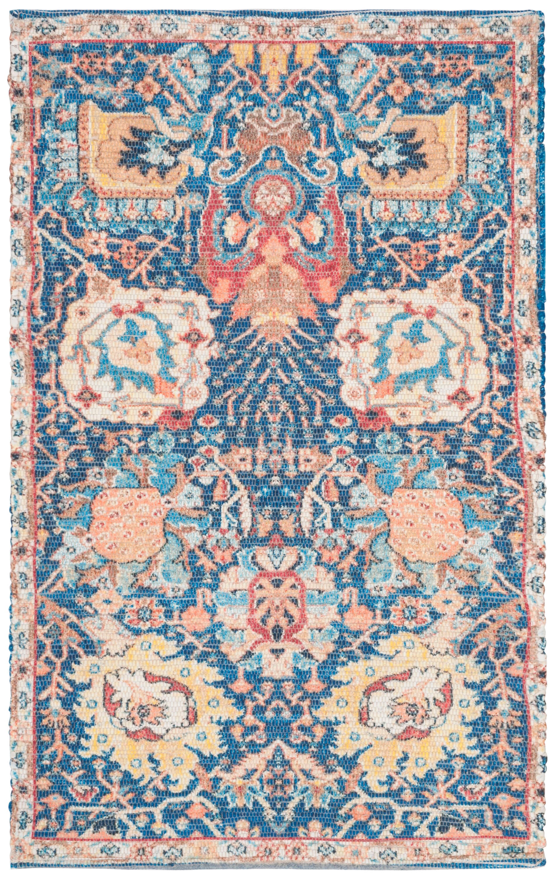 Coastal Breeze Blue and Orange Hand-Loomed Wool-Cotton Blend Area Rug, 3' x 5'
