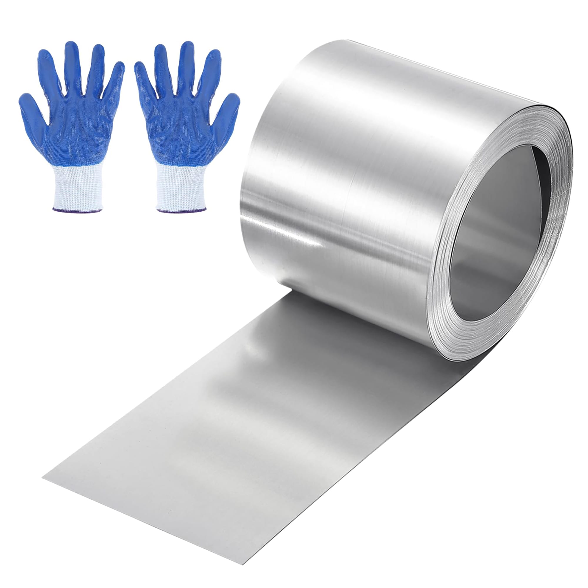 Etokfoks  2 in x 118 ft 1060 Aluminum Roof Flashing Roll with Nitrile Gloves Flexible Sheet for Roofing Repair Silver