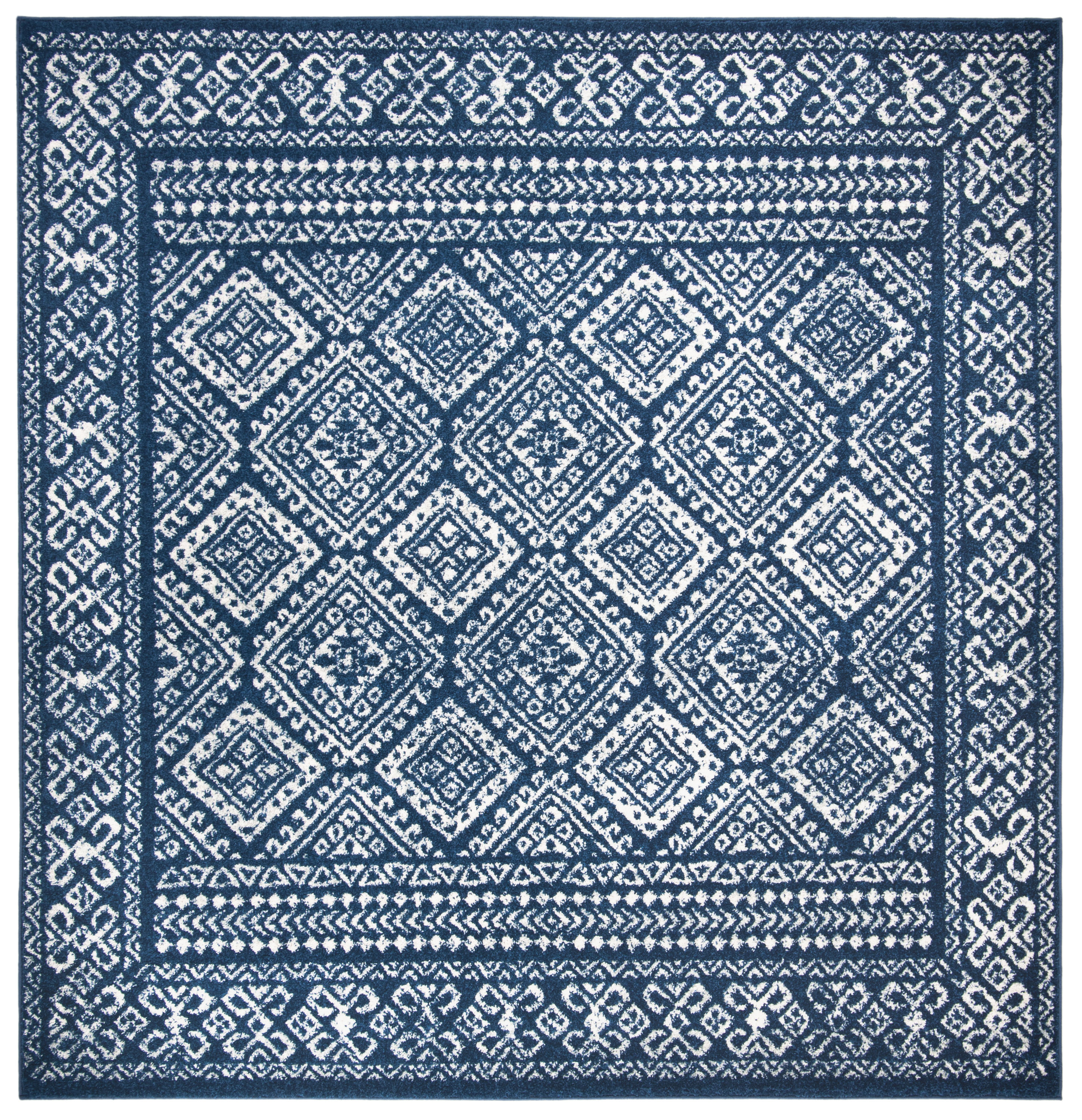 Safavieh TUL264N-9SQ Tulum 9 x 9 (ft) Loomed Polypropylene Navy/Ivory Square Indoor Distressed/Overdyed Bohemian/Eclectic Area rug