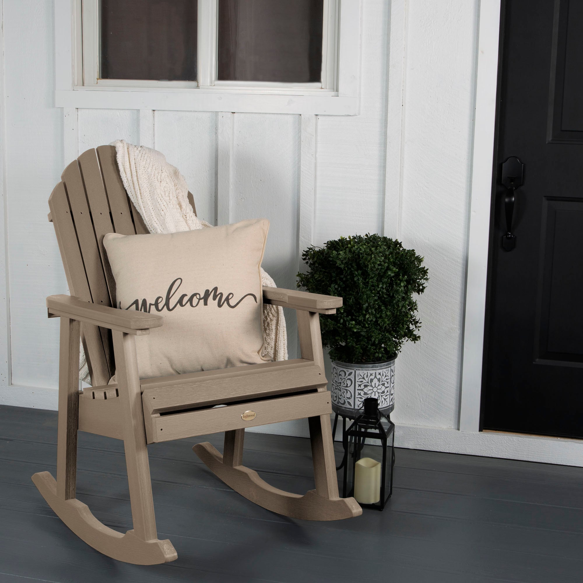 highwood AD-RKCH6-WBR Hamilton Woodland Brown Poly-lumber Frame Stationary Rocking Chair with Slat Seat
