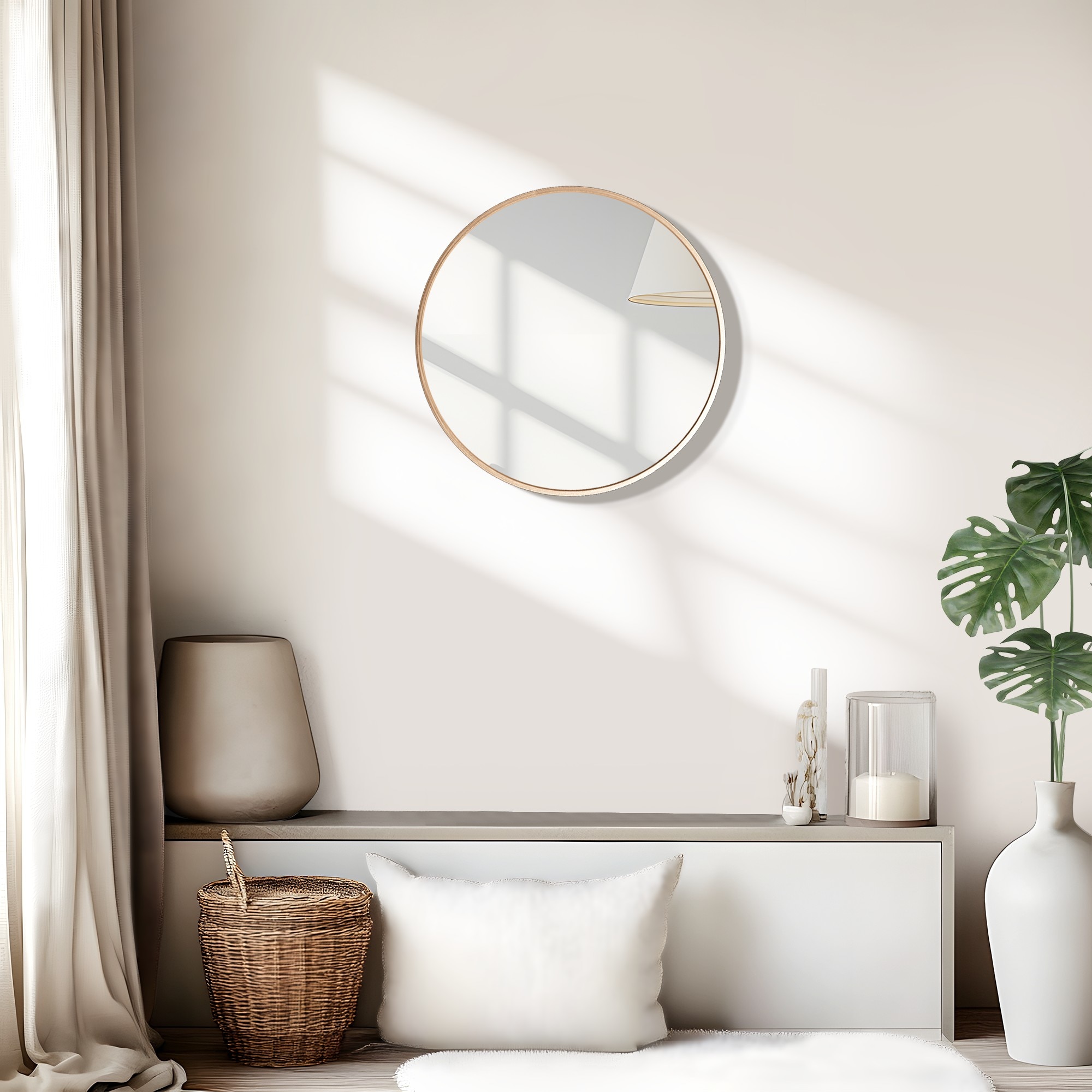 Misty Moon 20-in H x 20-in W Gold Thin Aluminum Frame Round Wall Mirror Decorative Accent Mirror for Bathroom Entryway Living Room Wall Decor #LW0409-MI-ZJ179