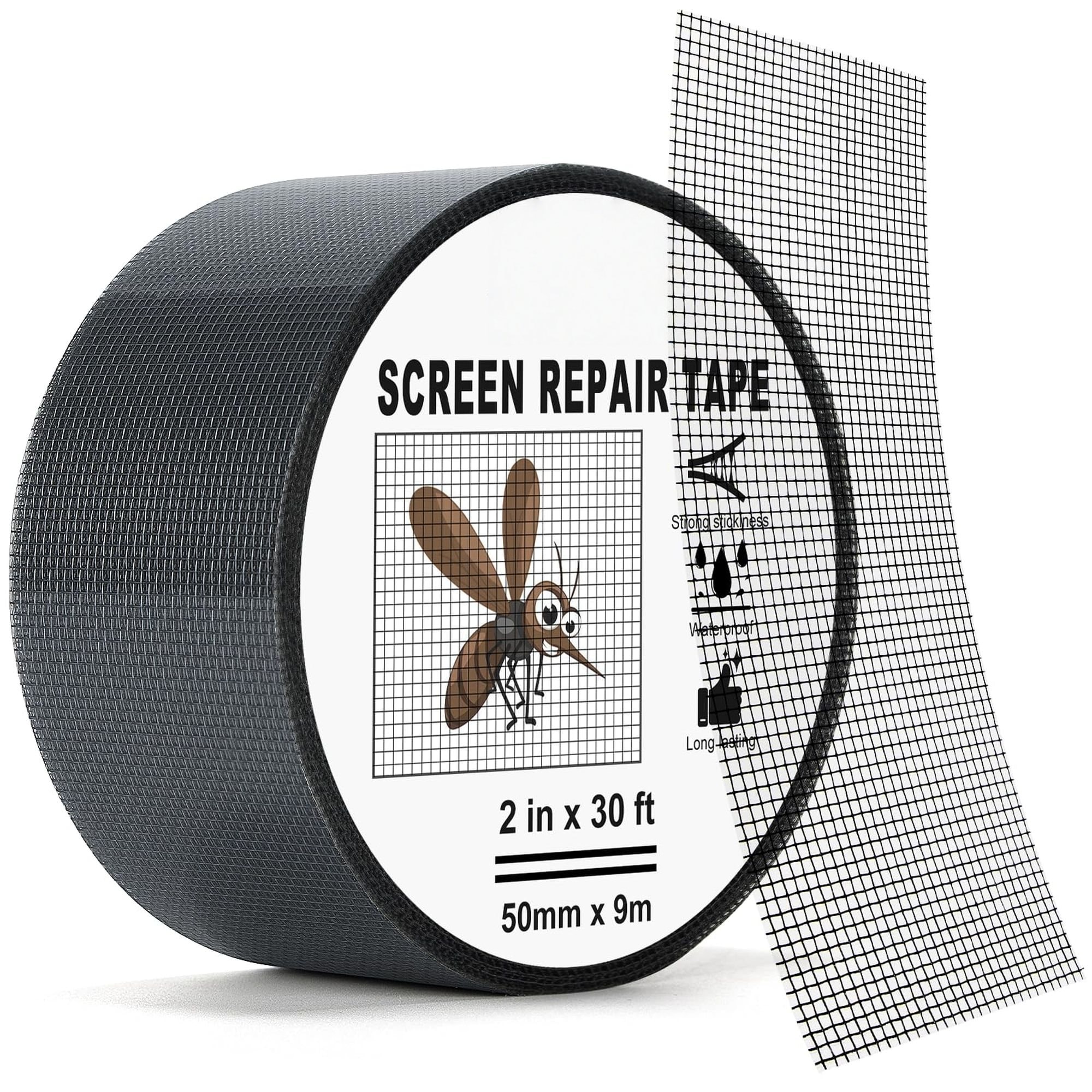 Wudkey Black 2in x 30ft Fiberglass Window Screen Repair Tape with Strong Adhesive for Screen Holes and Tears #L4-TI4G3E