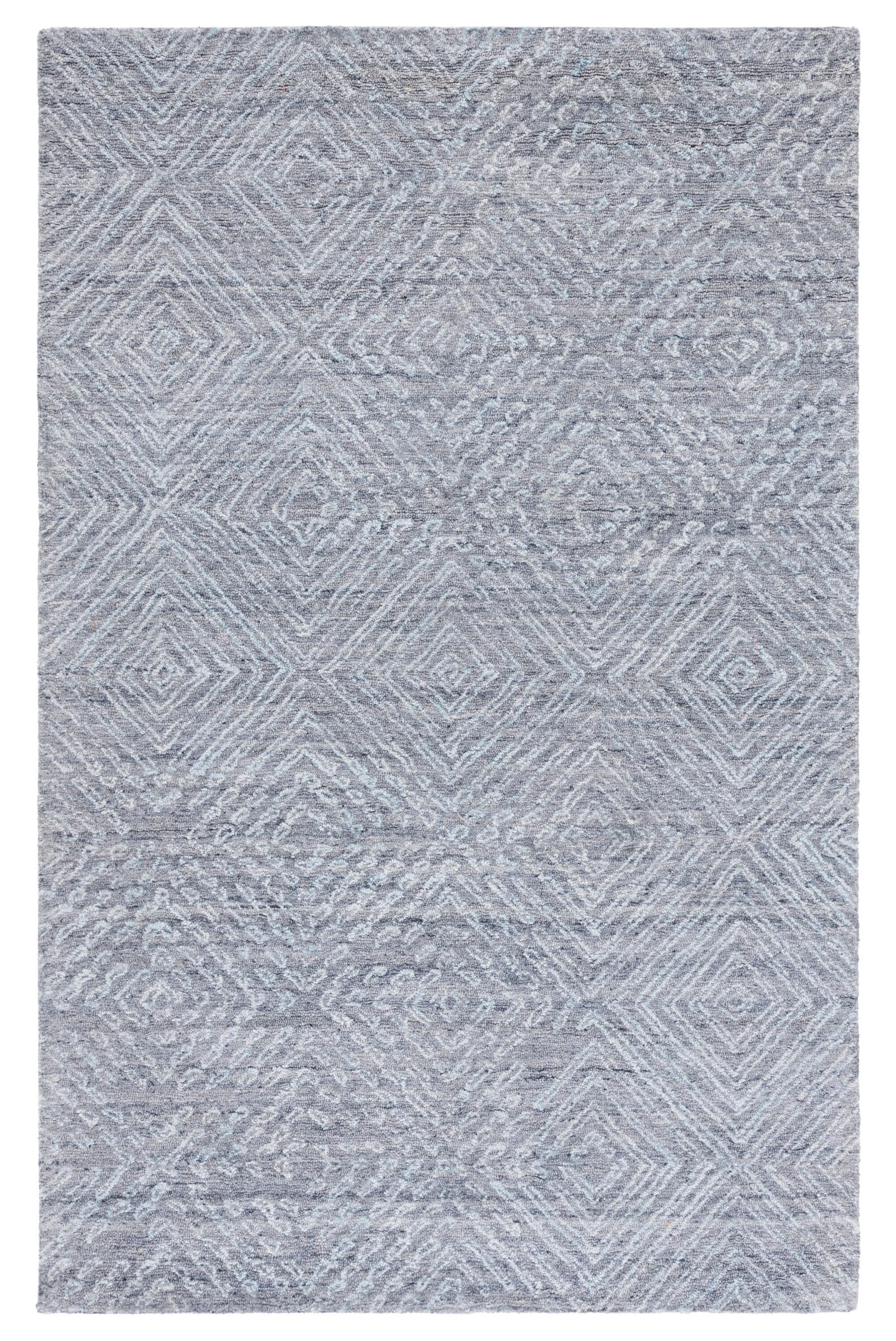 Handmade Blue Abstract Tufted Wool Rectangular Rug 27" x 4"