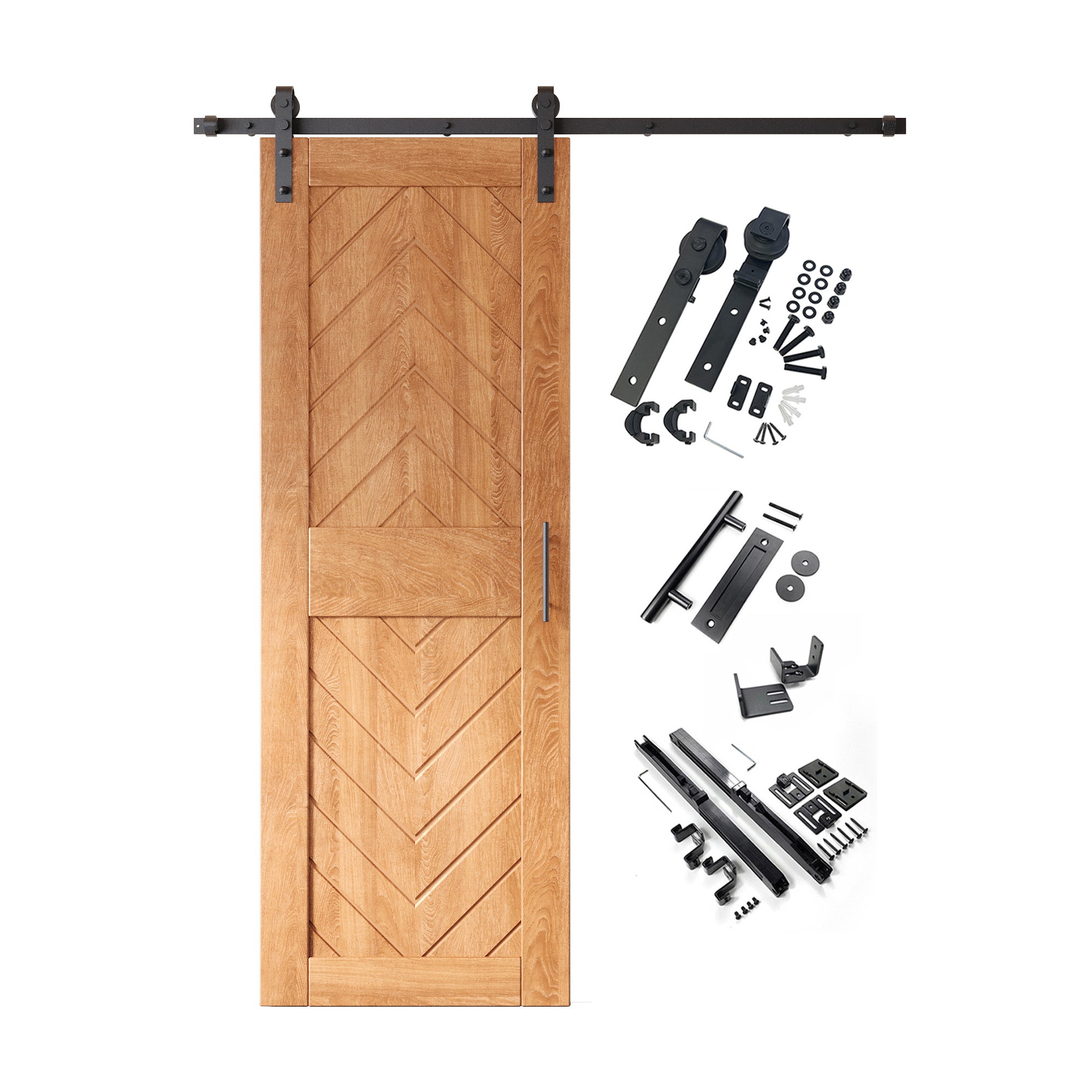 HOMACER YT1H054C-JT2-2684-EA 26-in x 84-in Early American Herringbone Pine Wood Solid core Single Barn Door (Hardware Included)