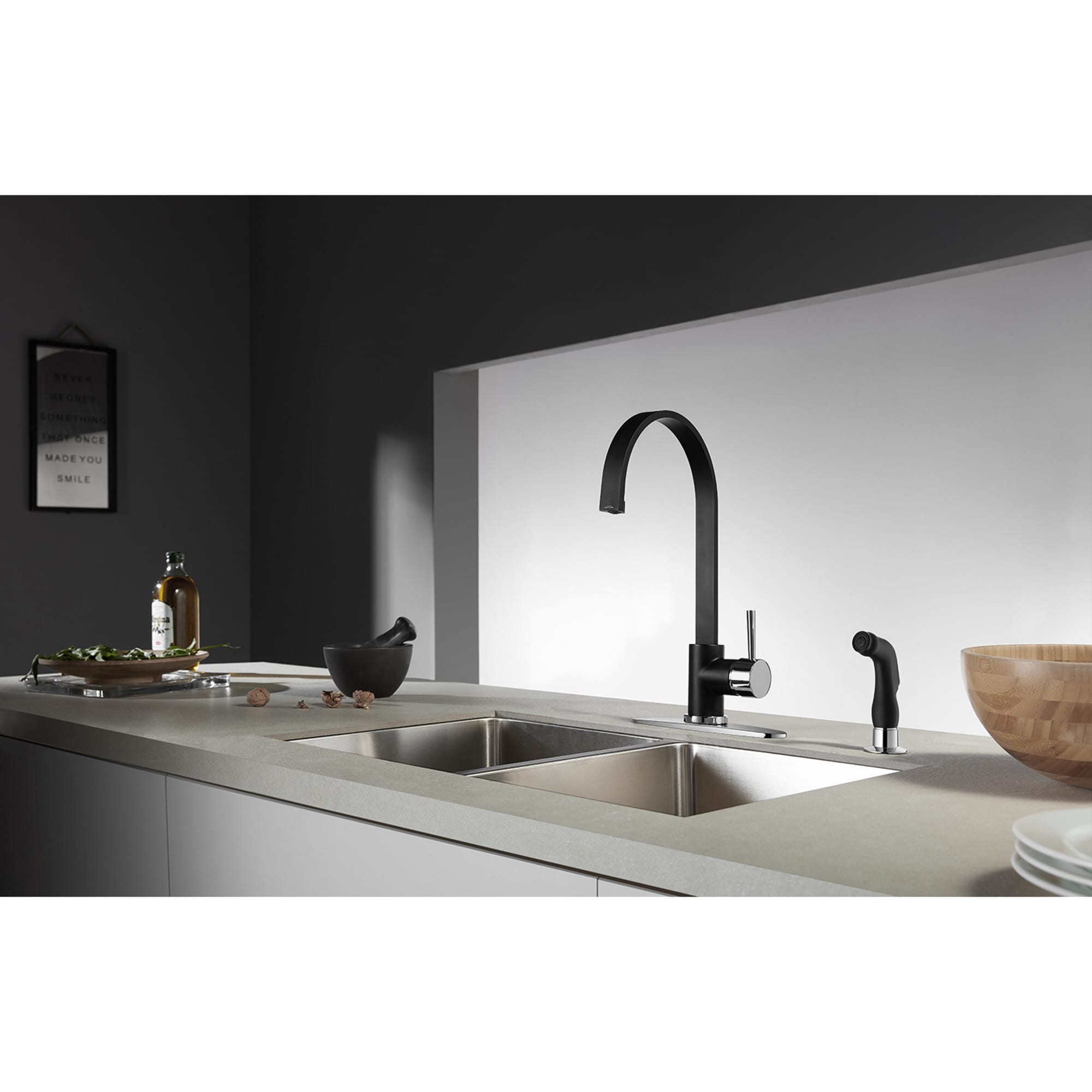 Kingston Brass WLLS8717DLSP Concord Matte Black/Polished Chrome Single Handle Deck-mount Kitchen Faucet with Sprayer ( Deck Plate Included ) ( Side Sprayer Included )