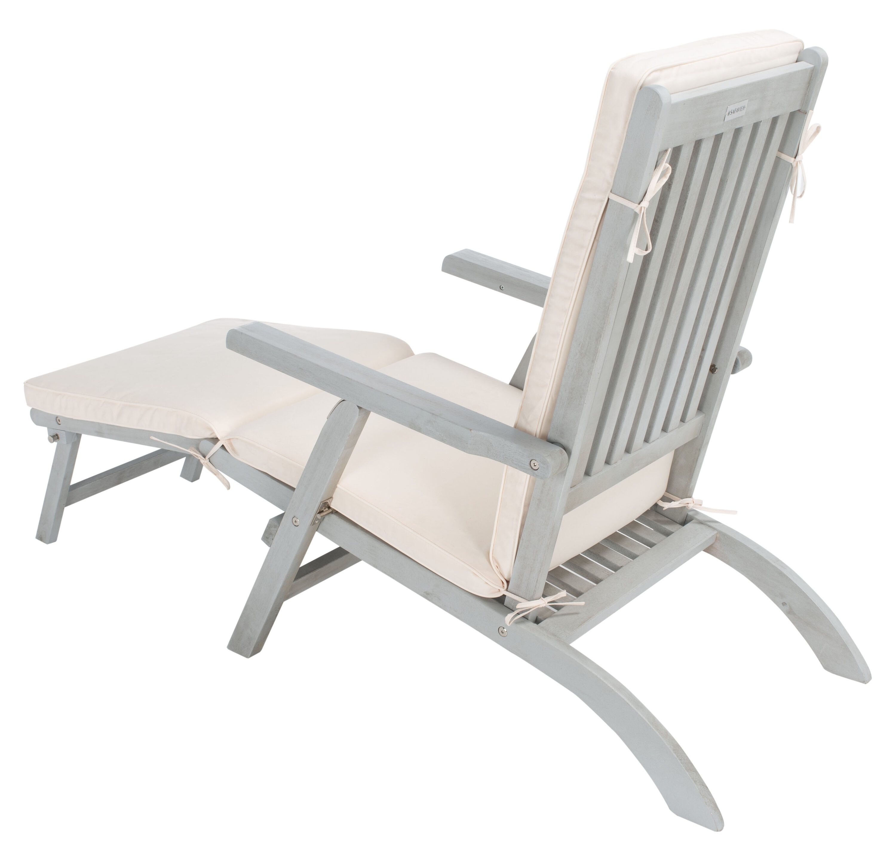 Ocean Liner Inspired 48" Grey Acacia Wood Chaise Lounge with Beige Cushion