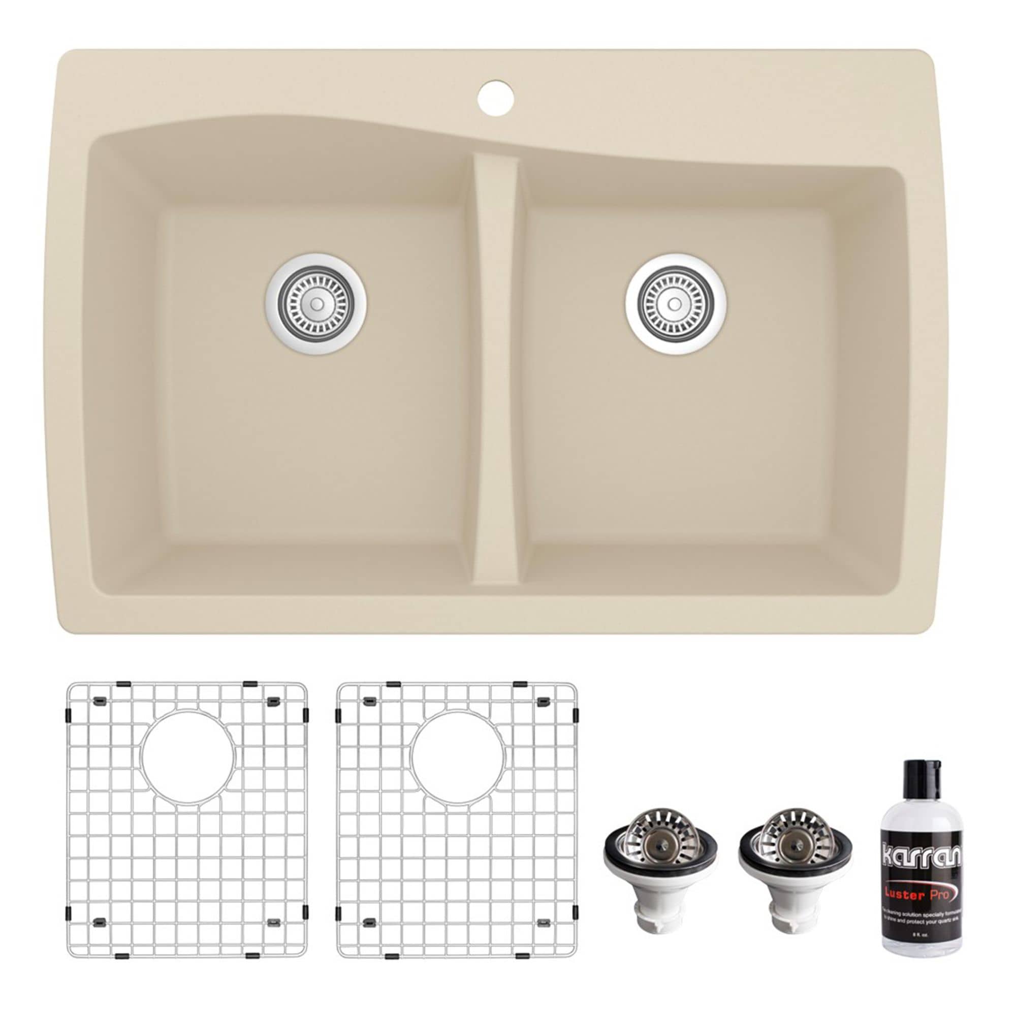 Karran QT-720-BI-PK1 Drop-in 34-in x 22-in Quartz Double equal bowl 1-Hole Kitchen Sink