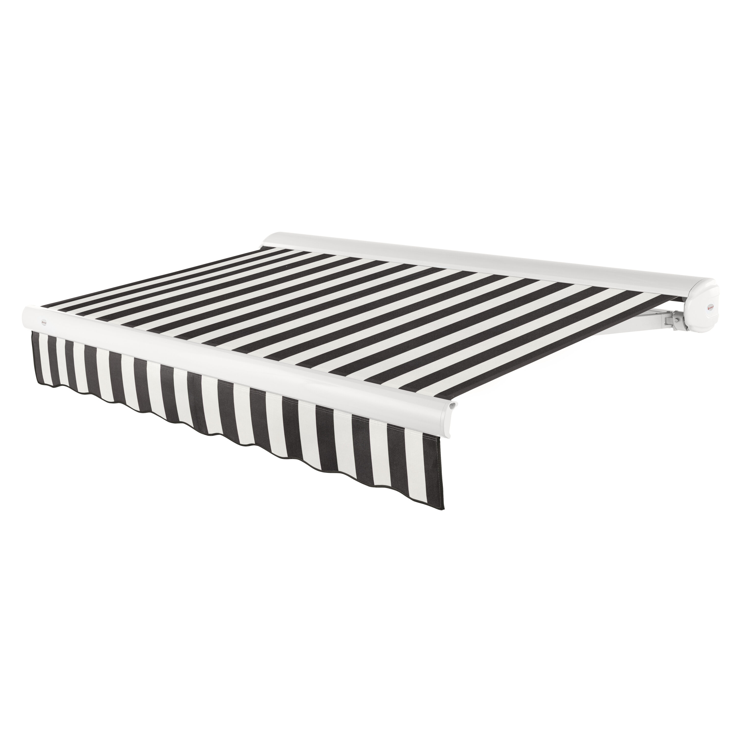 Awntech KWL14-L-KW Key West Left Motor 168-in Wide x 120-in Projection x 10-in Height Fabric Black/White Stripe Striped Motorized Retractable Patio Awning