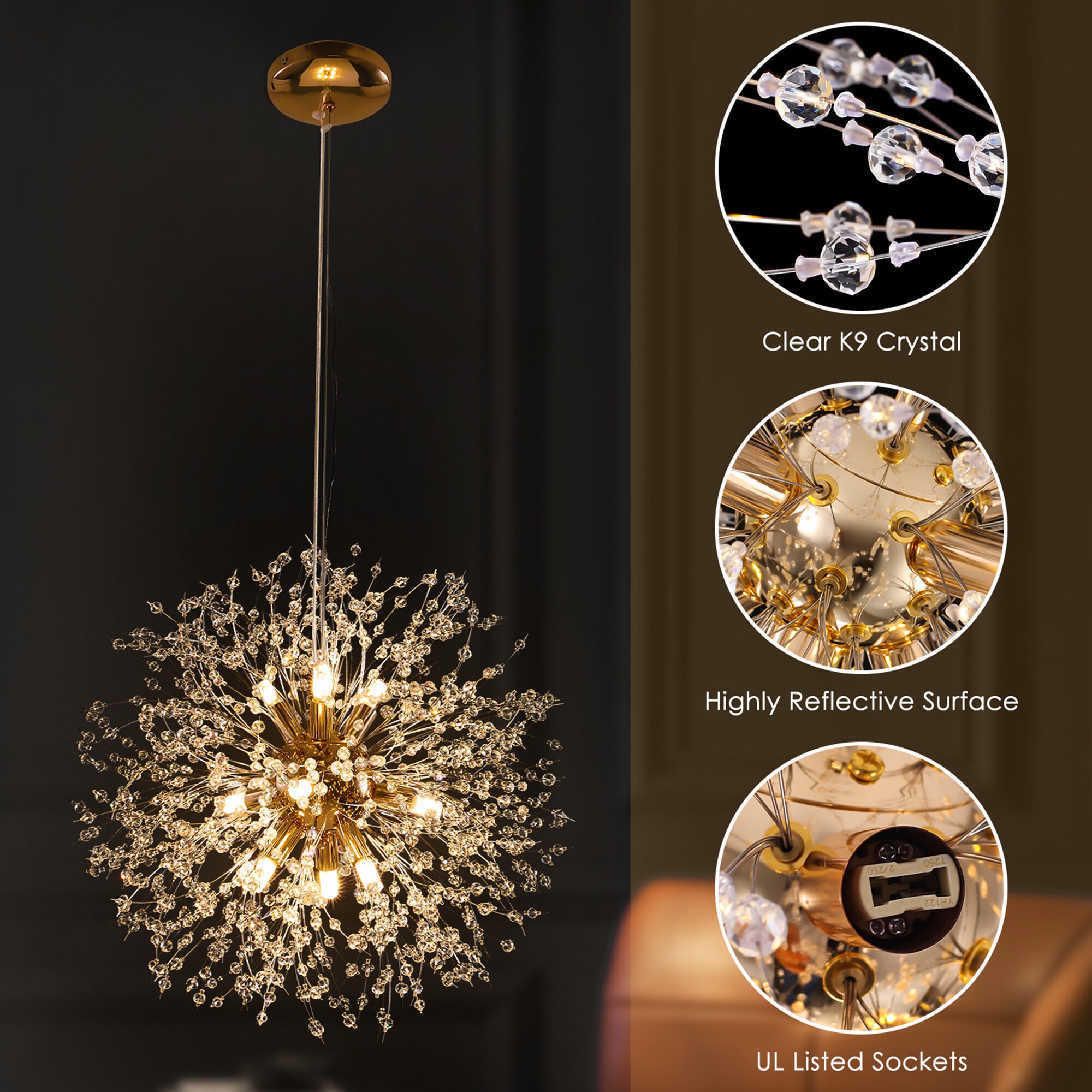 Rennnsan Eli 9-Light Brushed Gold Glam Crystal Chandelier Rennnsan Eli 9-Light Brushed Gold Glam Crystal Chandelier
