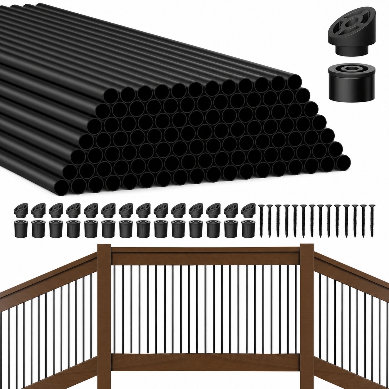 Aoibox  105 Pack 26 in Aluminum Deck Balusters with Connectors 3 4 in Round Hollow Metal Spindles for Stairs