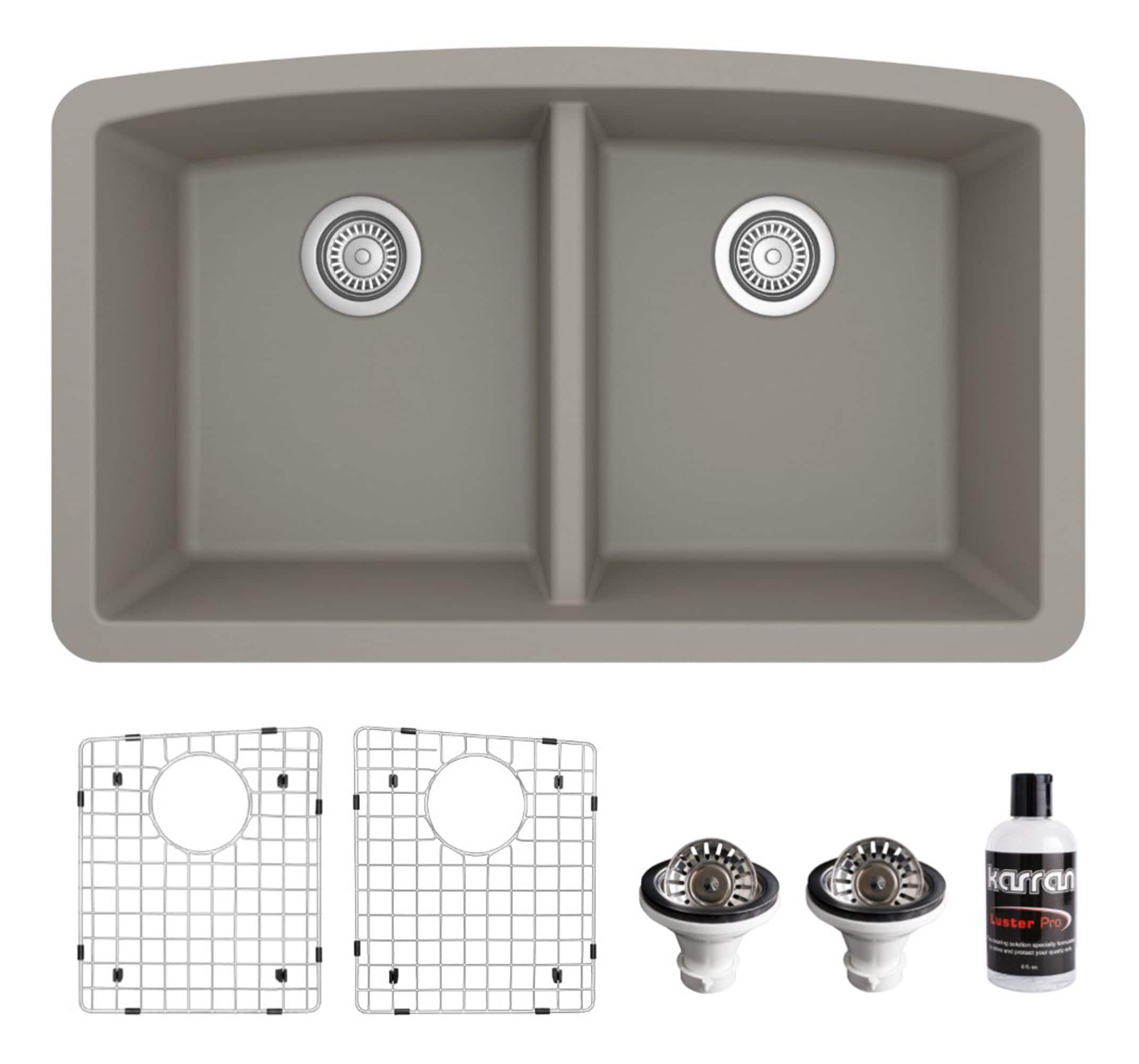 Karran QU-710-CN-PK1 Undermount 32.50-in x 19.5-in Quartz Double equal bowl Kitchen Sink