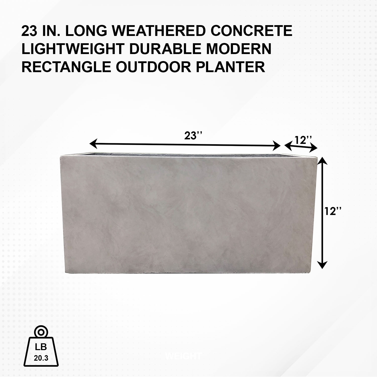 Large Gray Concrete Rectangular Indoor/Outdoor Planter with Drainage Holes