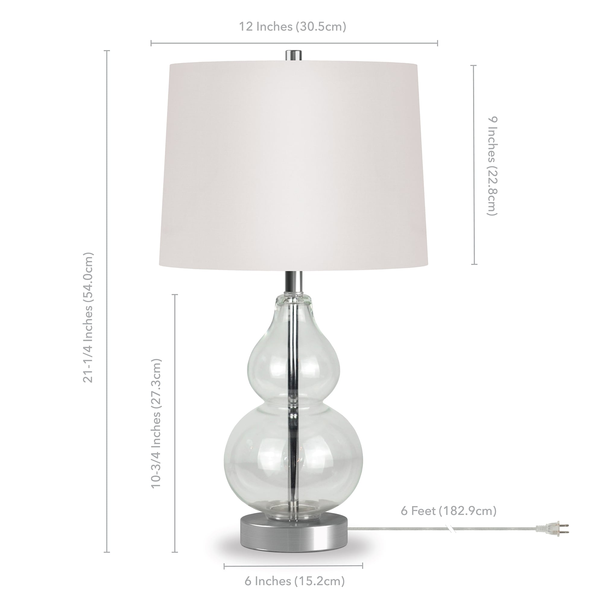 Katrina Petite Clear Glass Table Lamp with White Linen Shade
