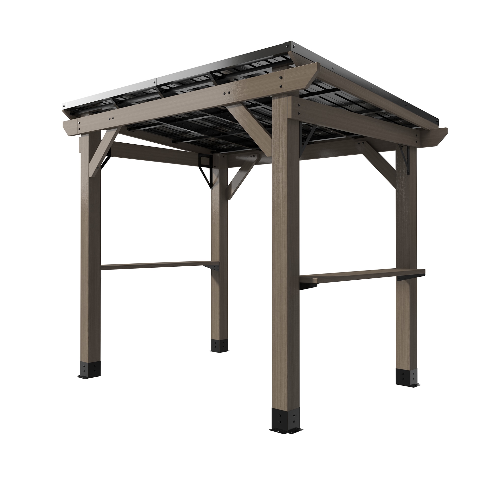 Clihome CLOD0605KTSK86 8.63-ft x 6.14-ft 8X6ft solid cedar fir wood hardtop BBQ tent Black Gazebo with Hardtop Roof