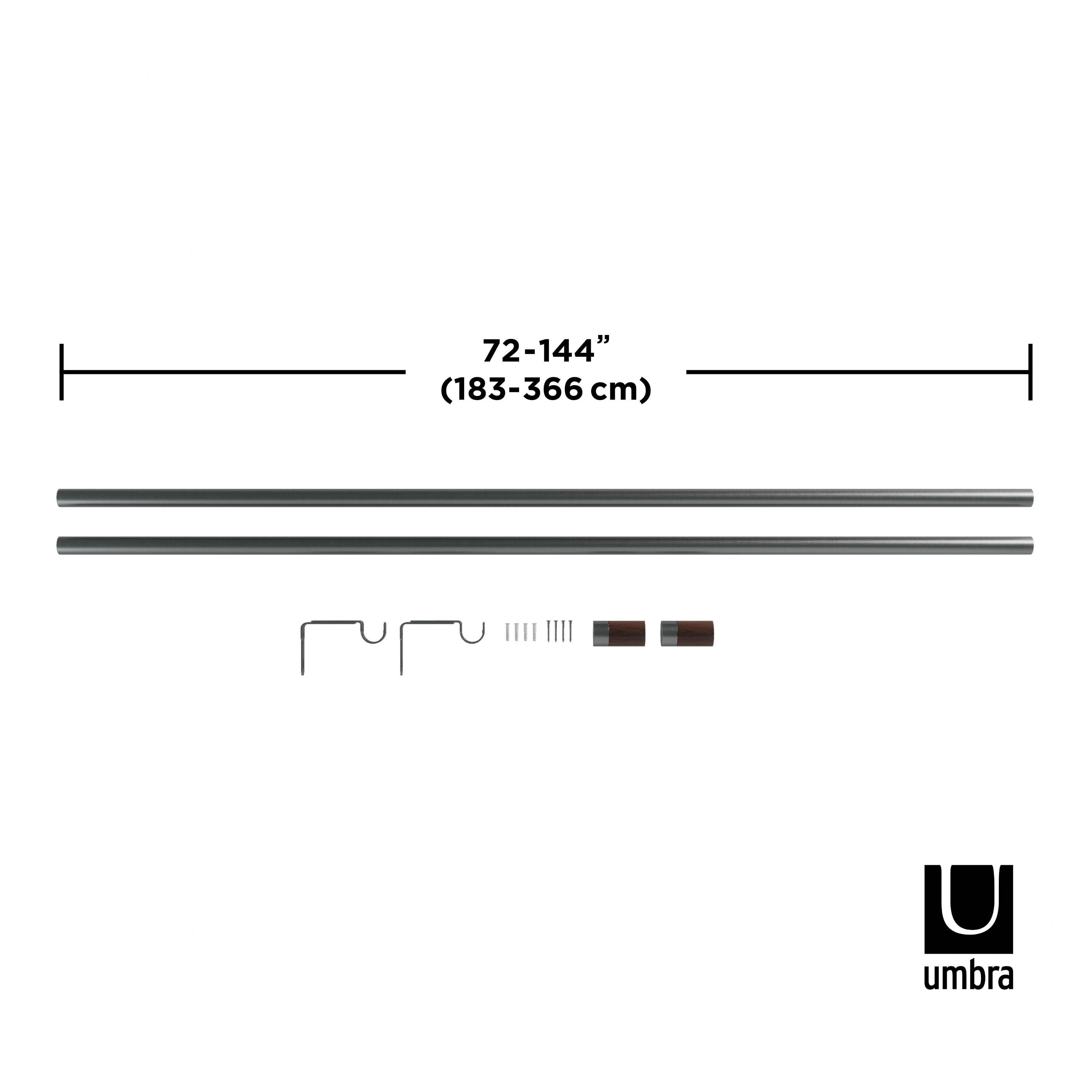 Gun Metal Adjustable Curtain Rod with Wooden Finials