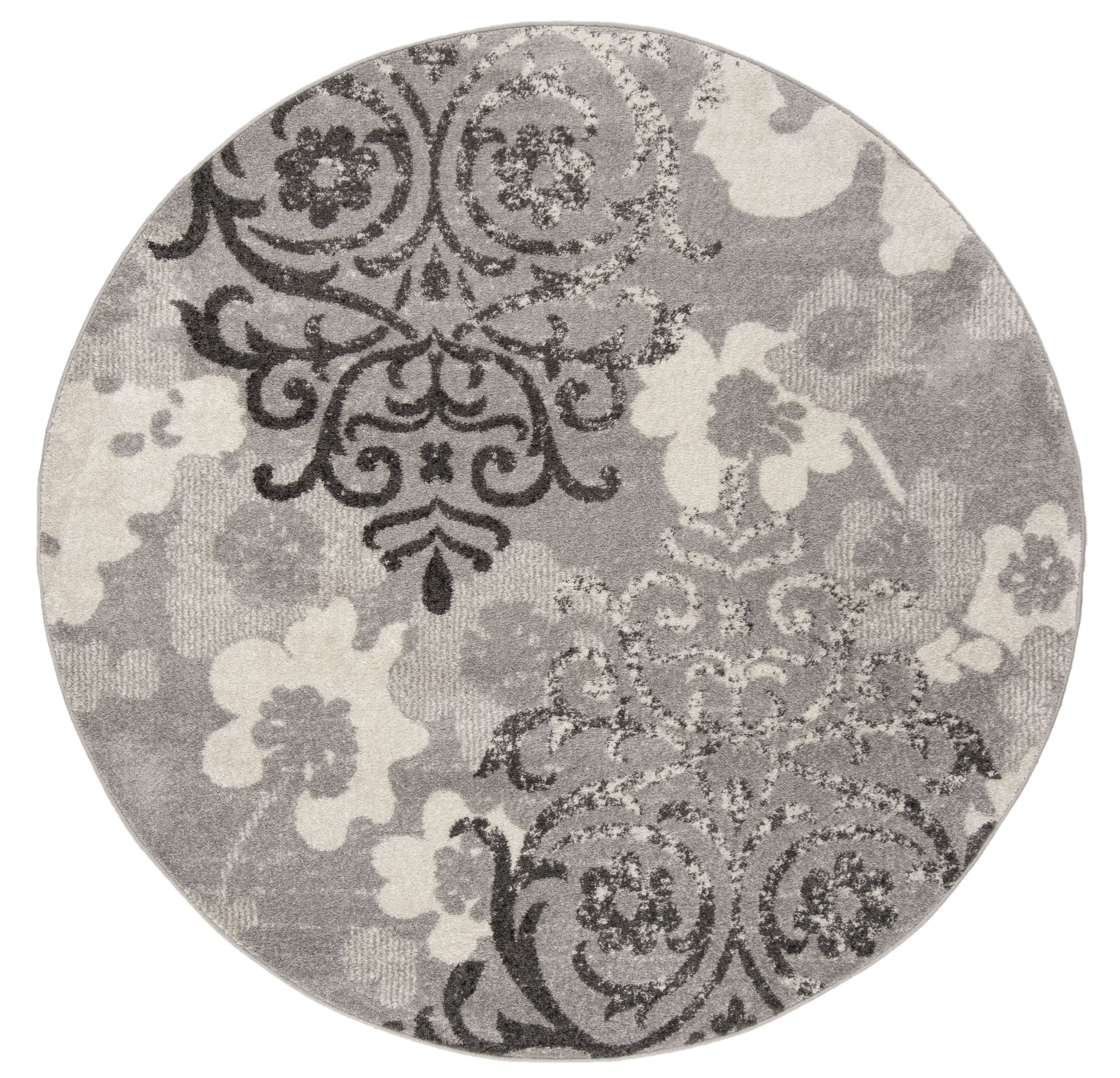 Safavieh ADR114B-7R Adirondack Serene 7 x 7 (ft) Loomed Polypropylene Silver/Ivory Round Indoor Damask Coastal Area rug