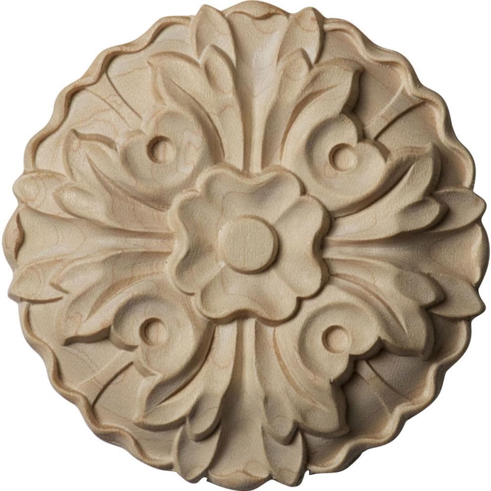 Ekena Millwork ROS03X03KEMA Kent Floral 3.625-in x 3.625-in Round Unfinished Maple Wood Rosette