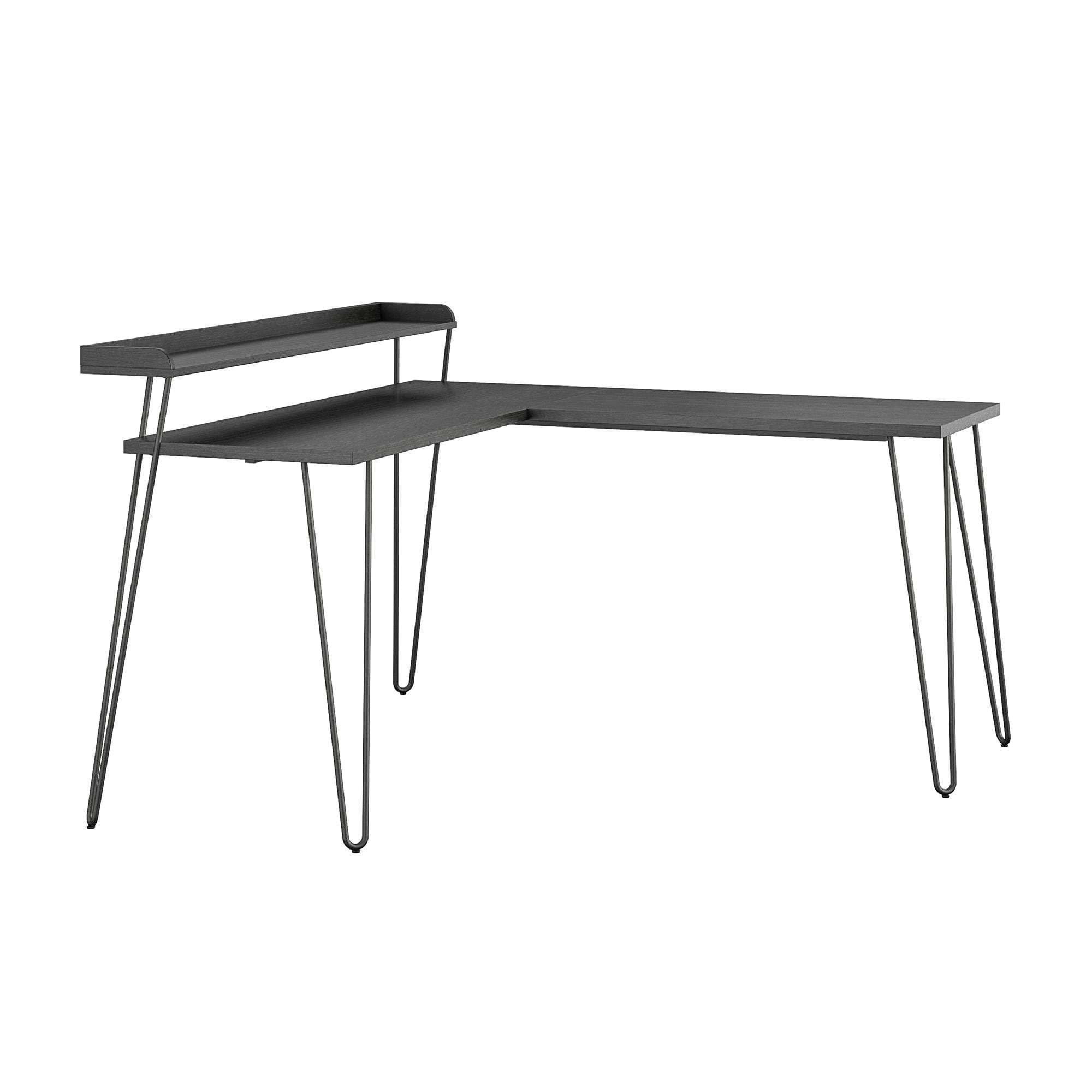 Haven 55'' Black Oak Corner Computer Desk with Metal Frame