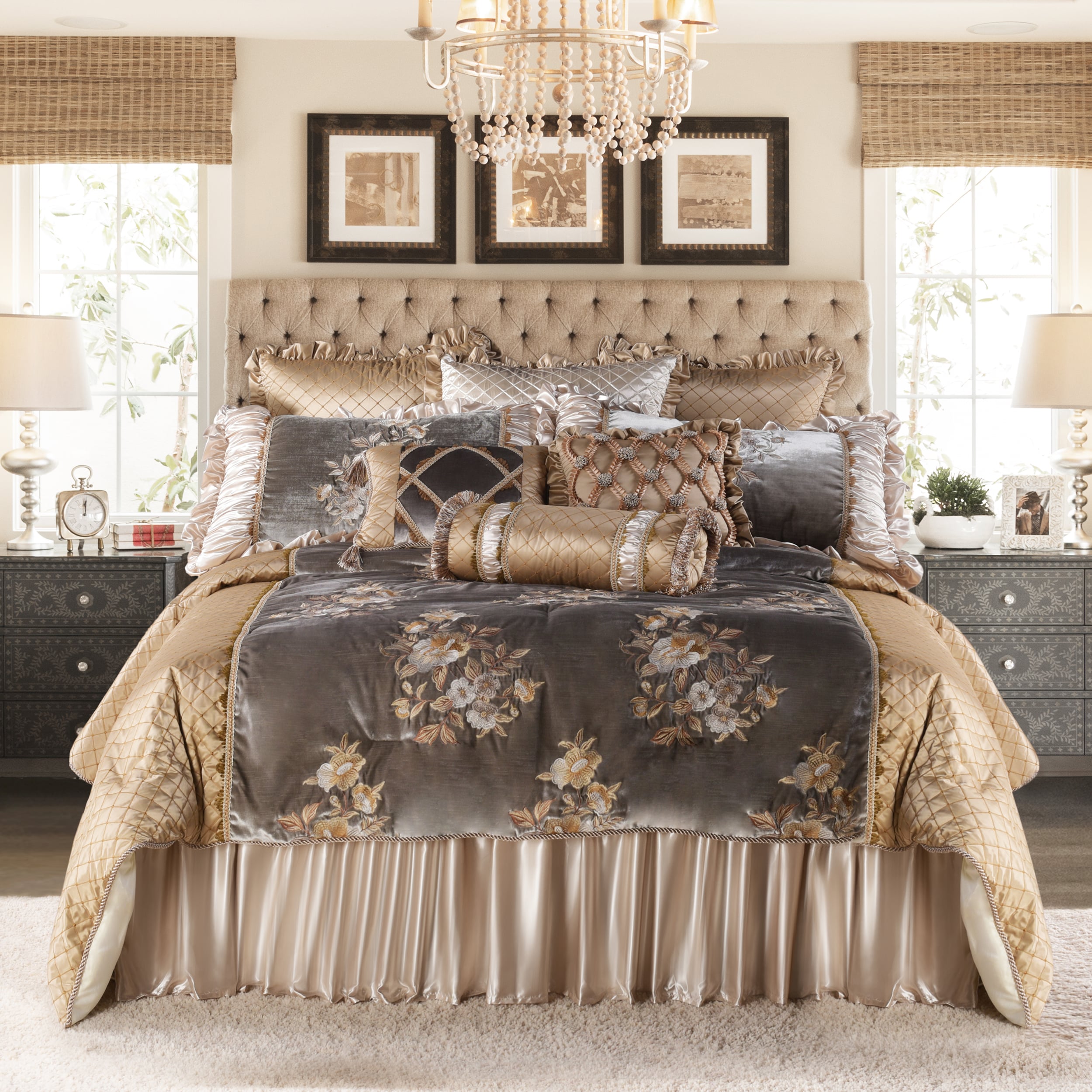 Jennifer Taylor Home Legacy Gray Gold Floral King Comforter Blend in the  Comforters & Bedspreads department at