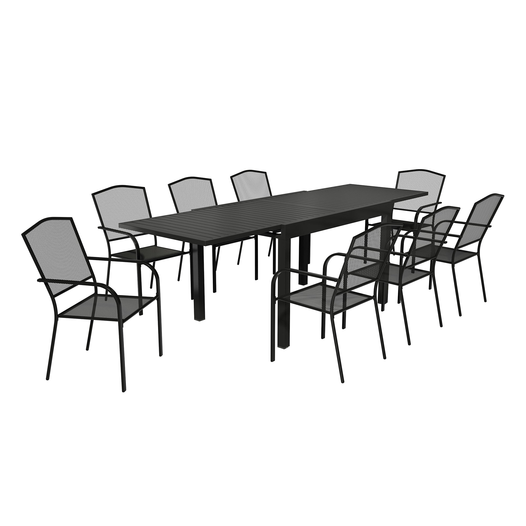 Boyel Living BL-07SL8C1TBL Black 9-Piece Metal Outdoor Patio Dining Set with Rectangle Table and Dining Chair
