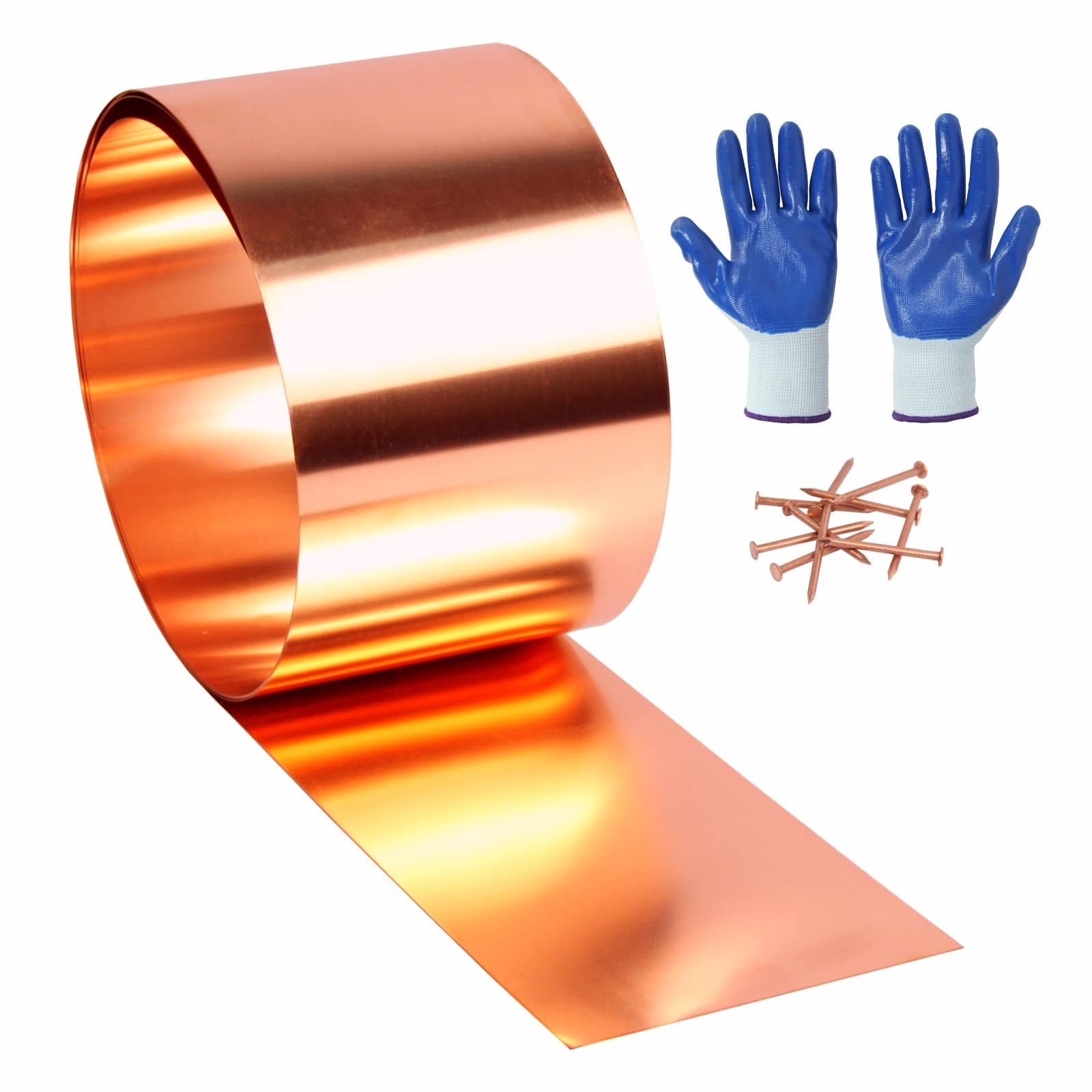 Etokfoks  Copper Flashing Roll 6 in x 10 FT 24 Ga Pure Copper Waterproof for Roofing Chimney Gutter with Nails