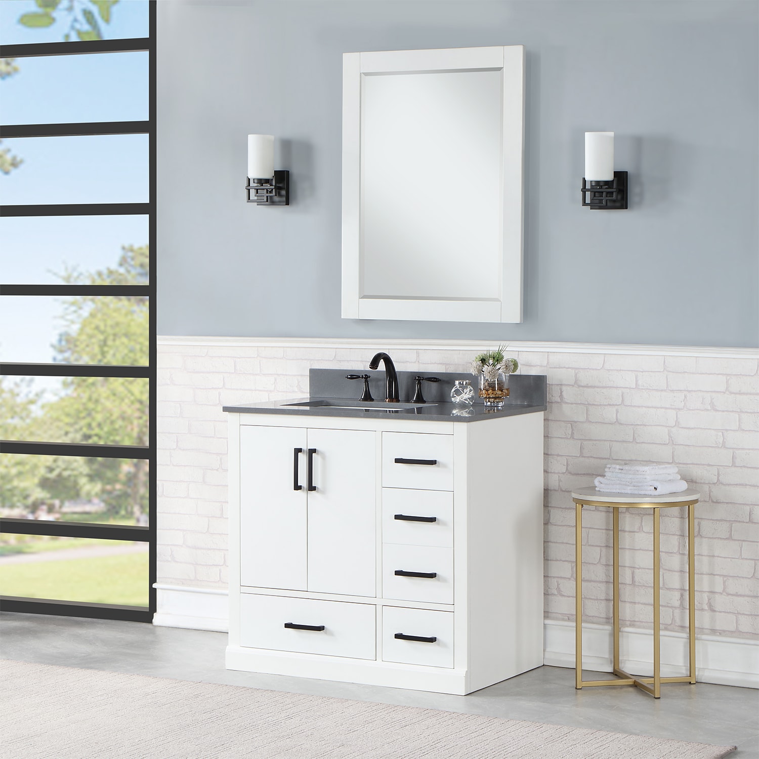 Altair Monna 36" White & Concrete Grey Single Bathroom Vanity Set