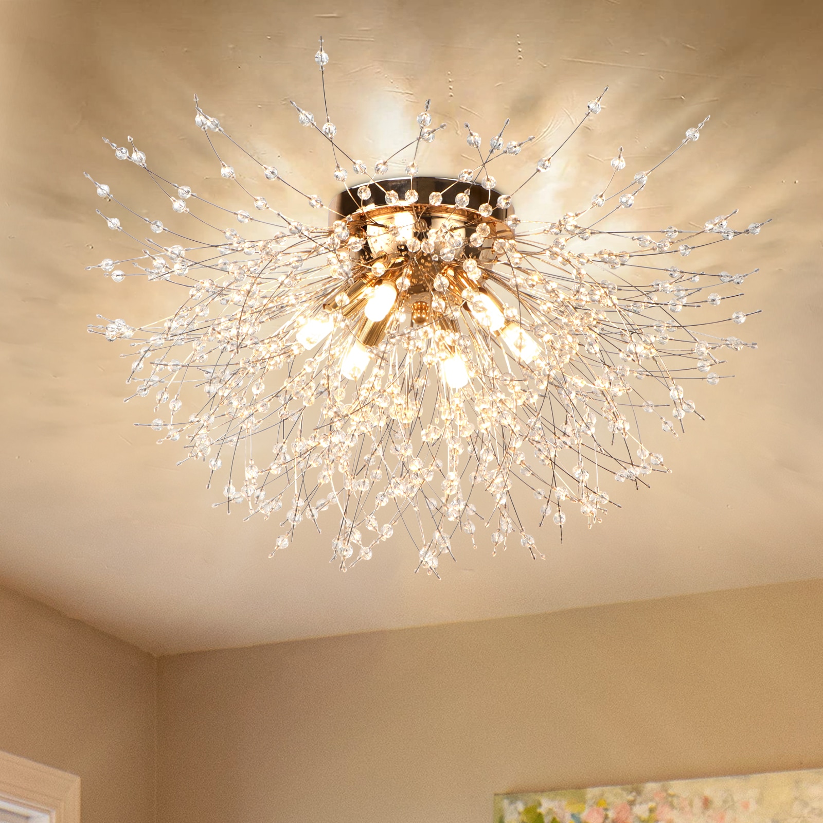 WBinDX 6 -Light 19.3-In Gold Modern/contemporary Sputnik Crystal Fireworks Flush Mount Light