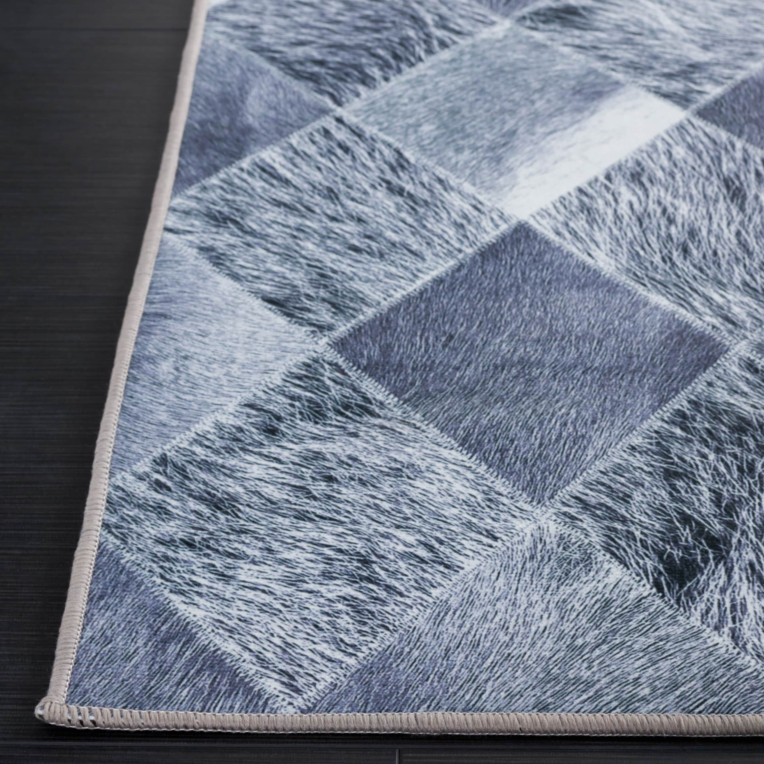 Gray Faux Fur Diamond Pattern Washable Area Rug