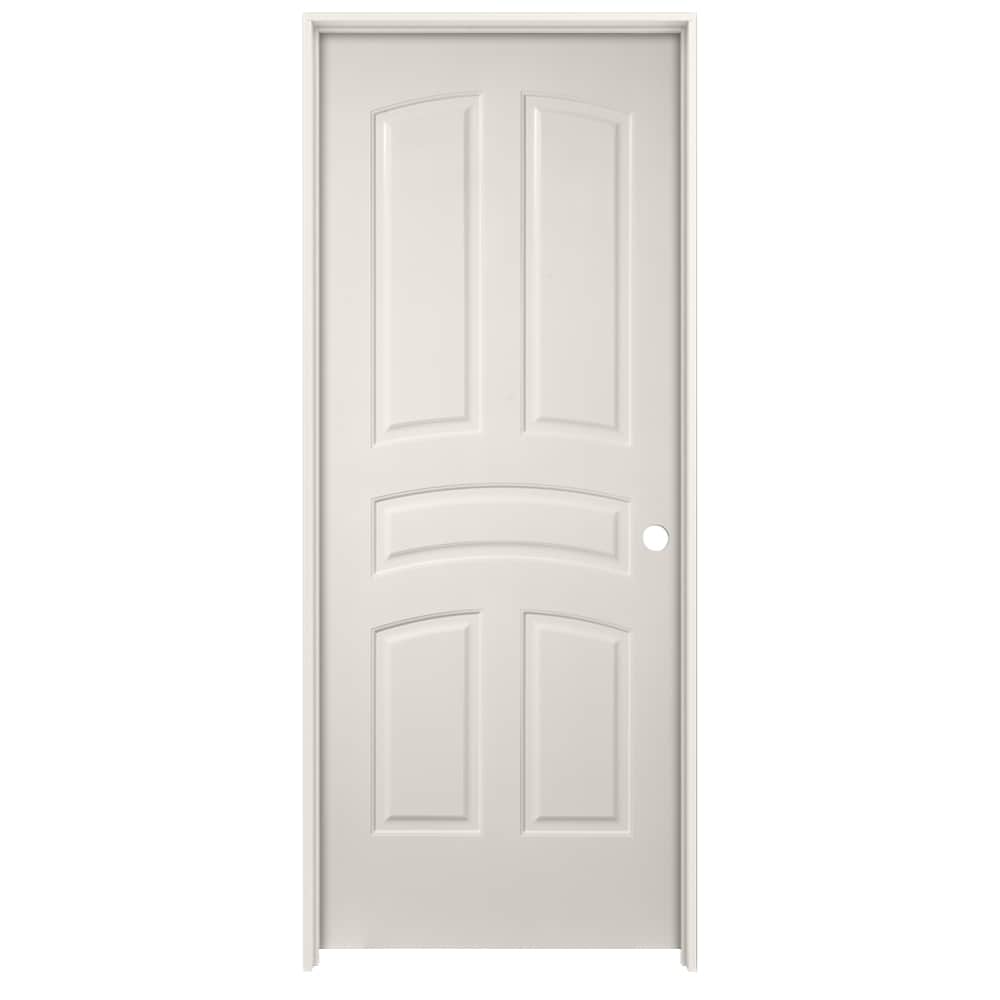American Building Supply LO965491 32-in x 80-in Primed Solid core 5-panel arch top Left hand Smooth Primed MDF Flat Jamb Single Prehung Interior Door