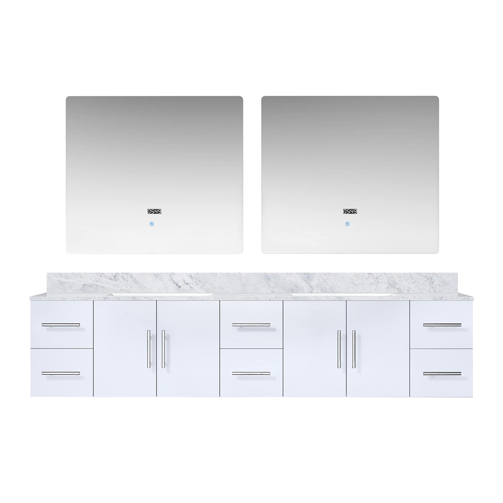 Lexora LG192284DMDSLM36 Geneva 84-in Glossy White Undermount Double sink Bathroom Vanity with White Carrara Marble Marble Top (Mirror Included)