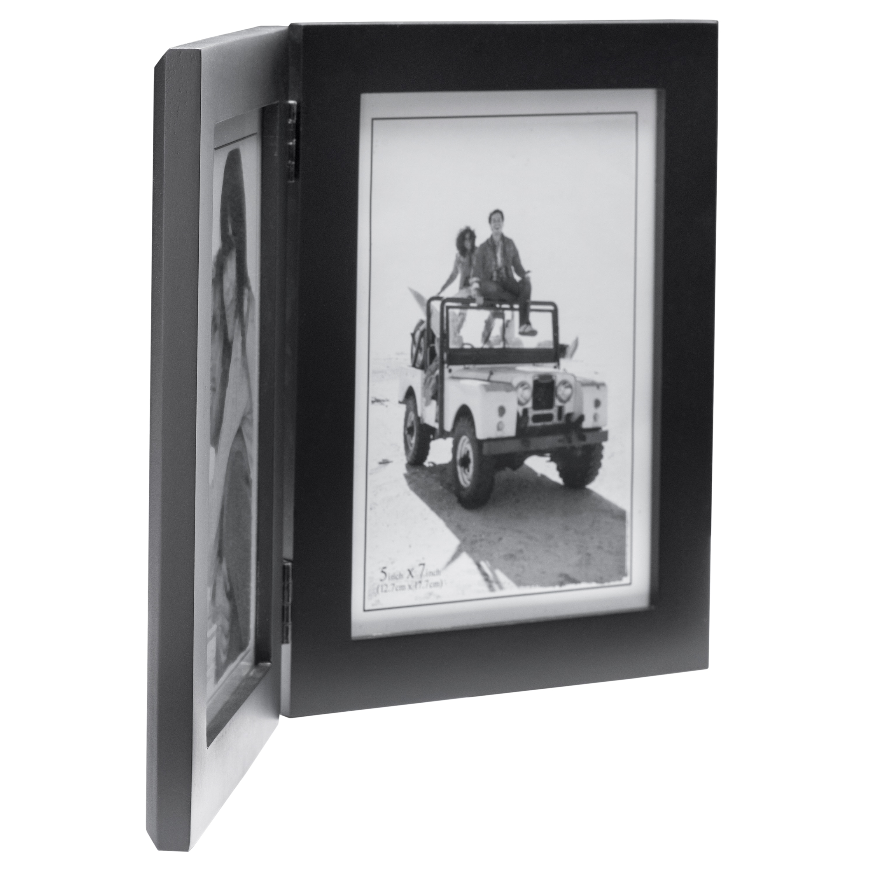 Classic Black Hinged Double 5x7 Wood Picture Frame