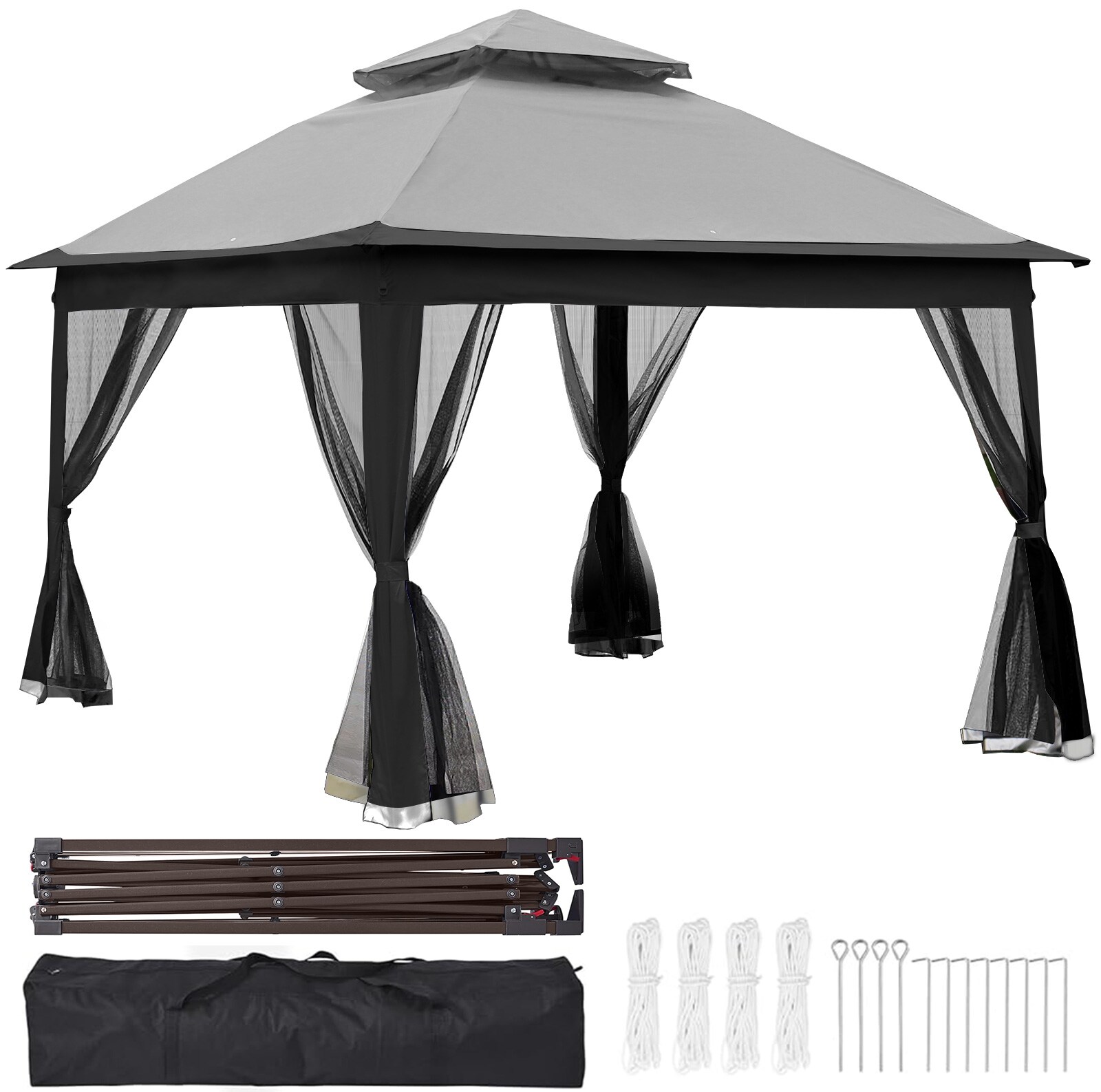 LIVIZA GAZBEP166GR 9.8-ft x 9.8-ft Gray with Soft Top Roof (Screen Included)