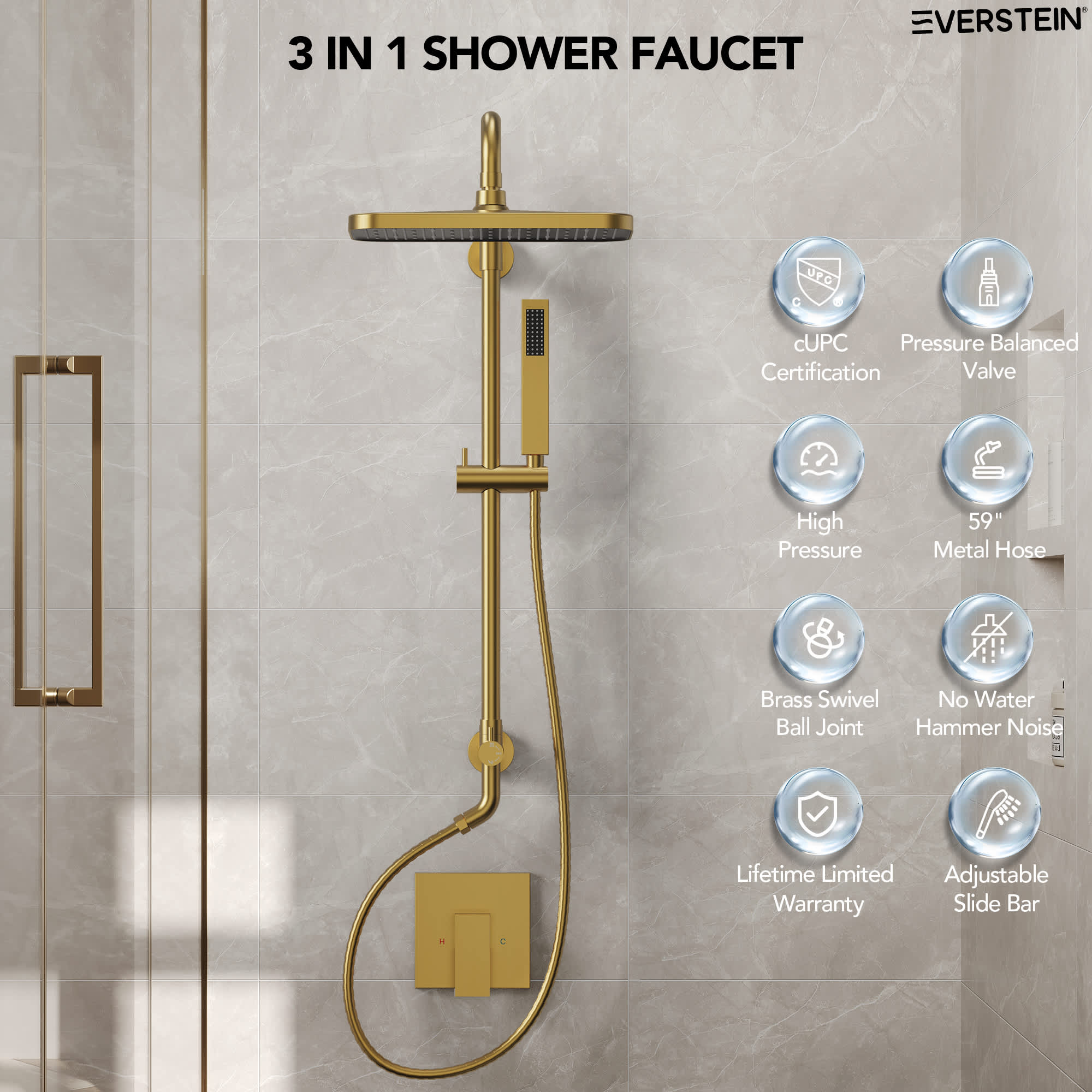 EVERSTEIN SFS-1097-GD9 Showerhead-Bar-Panels - View #4