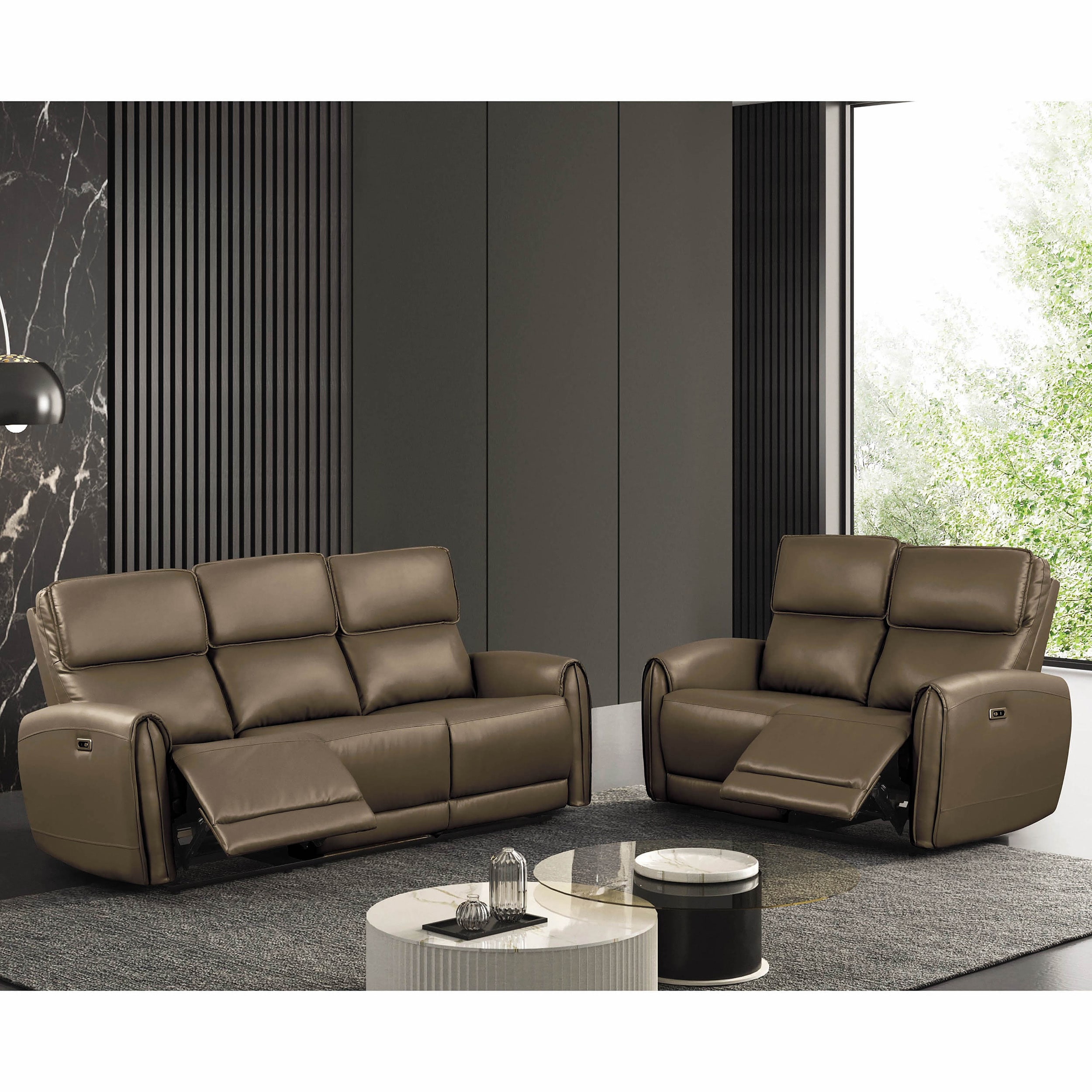 Furniture of America IDF6012LBPM-2PC Oremus Modern 2 -Piece Faux leather Light Brown Living Room Set