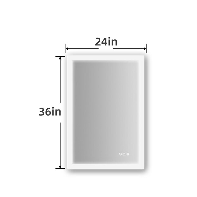 Clihome Bathroom Mirror 24-in x 36-in Dimmable Lighted White Fog Free ...