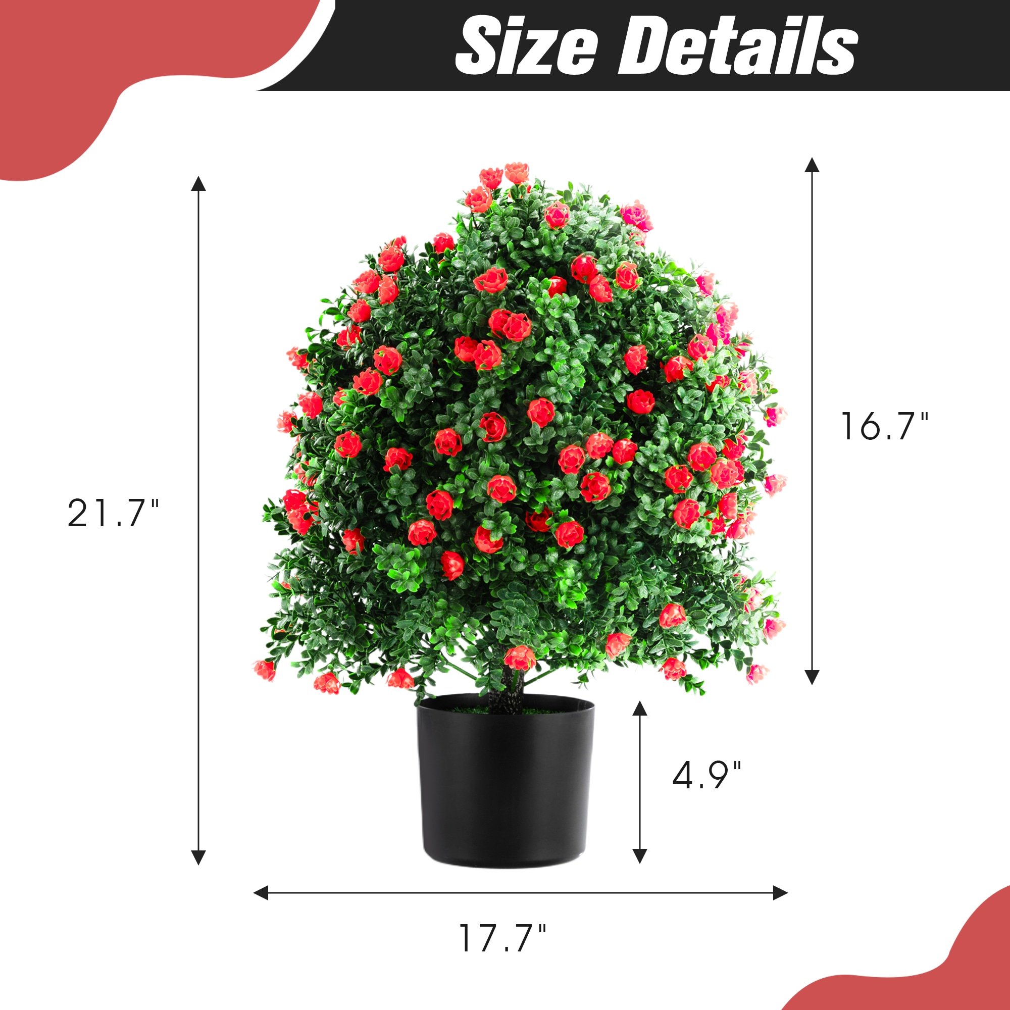 Huluwat 2-Pack Tall Artificial Rose Topiary Ball Tree Planter Bushes UV ...
