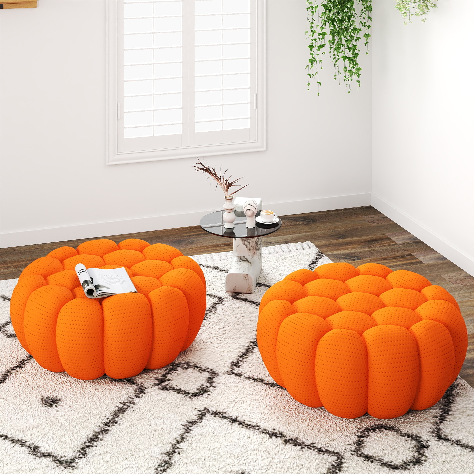 BuotiqHom DH-SF44-133OR Casual Orange Round Ottoman