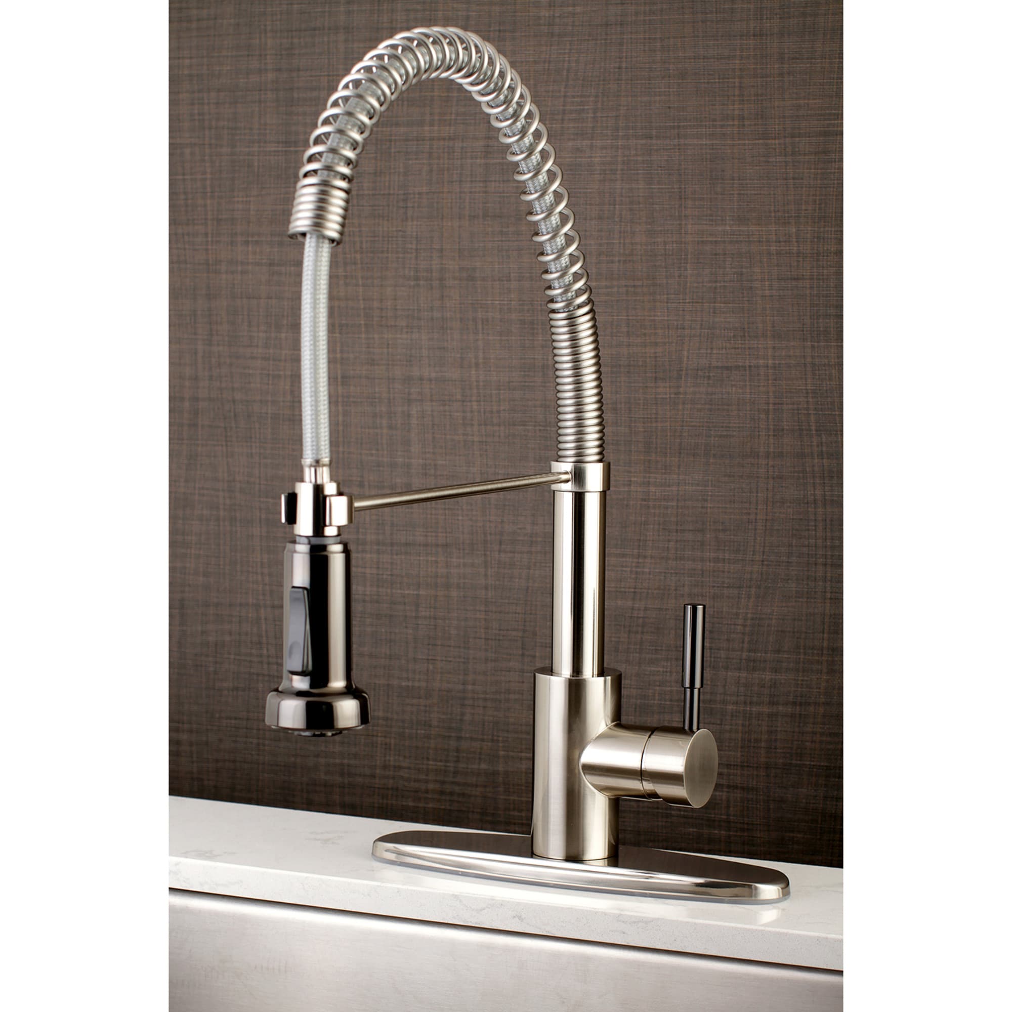Kingston Brass WLGSY8888DKL Concord Brushed Nickel and Black Single Handle Deck-mount Pull-out Kitchen Faucet with Sprayer ( Deck Plate Included )