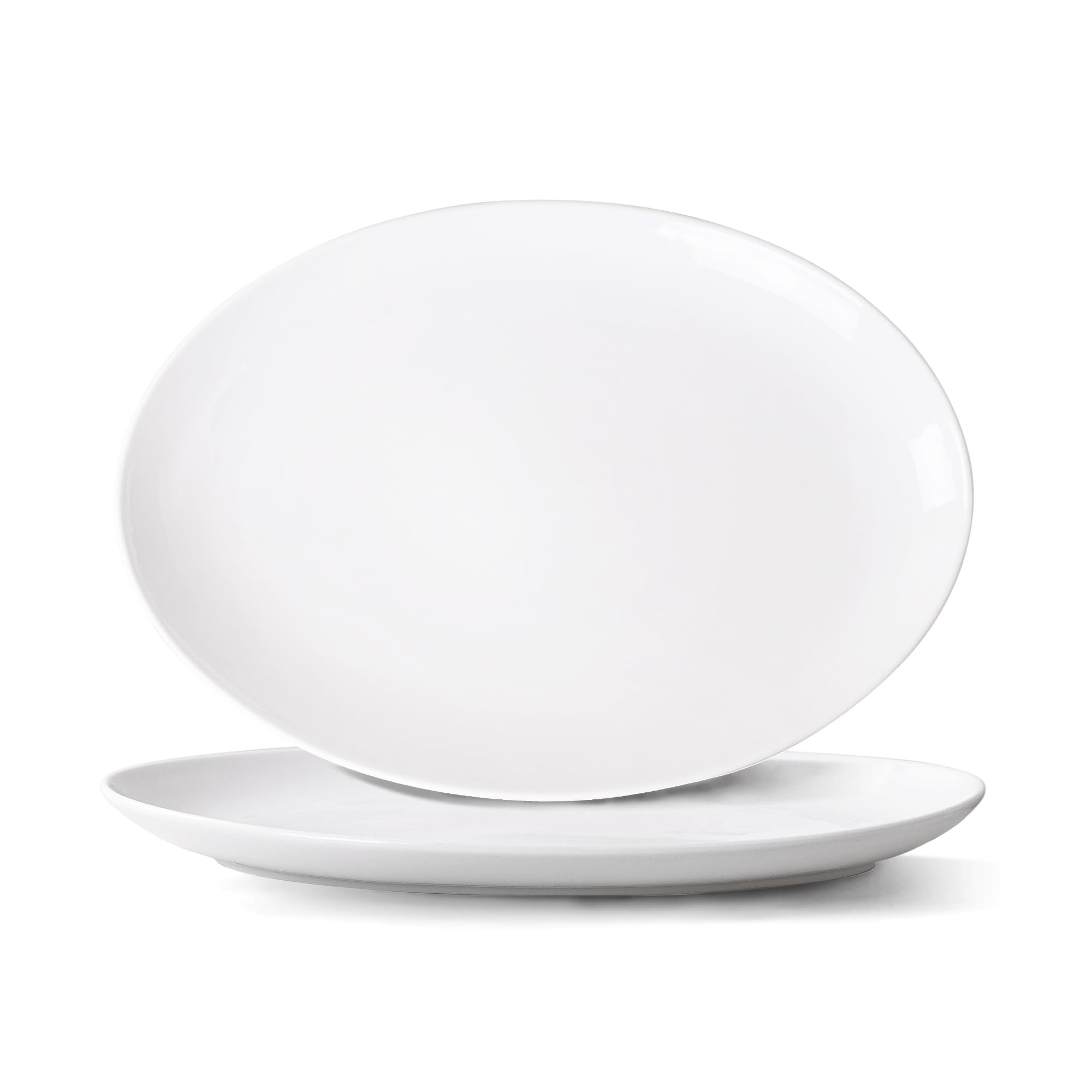 Aoibox  14 in White Porcelain Oval Serving Platters with Raised Edges Set of 2 Annual 14 x 1 25 x 10 24 in