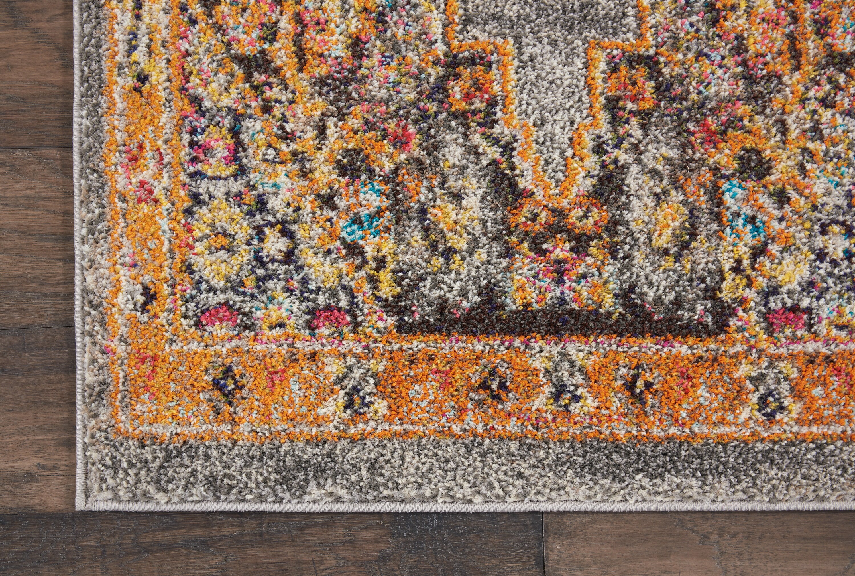 Nourison Passionate Gray and Orange Medallion Runner Rug
