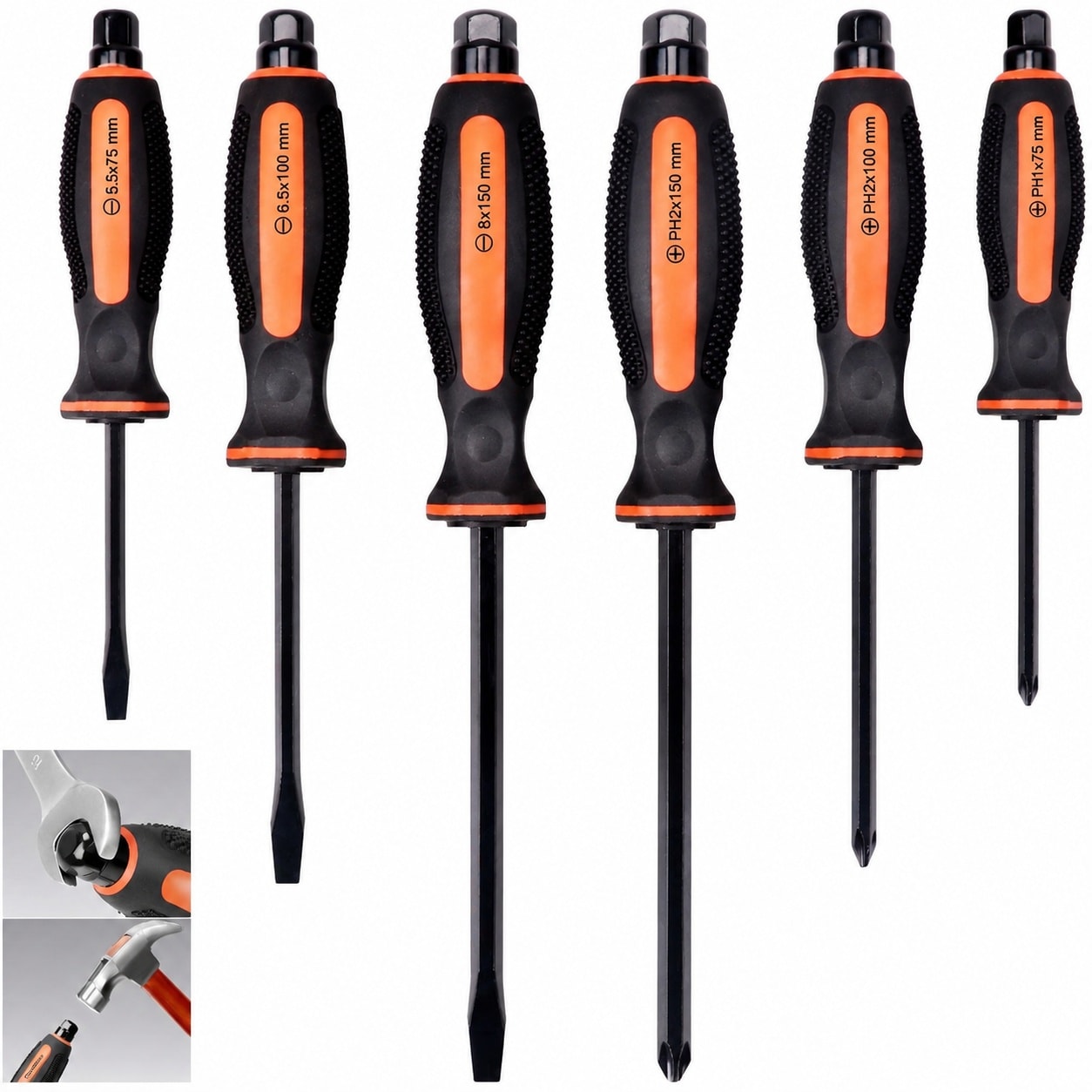 UUDULY  6 Pieces Magnetic Screwdriver Set with 3 Phillips and 3 Flat Head Tips for Fastening Chiseling and Loosening Seized Screws