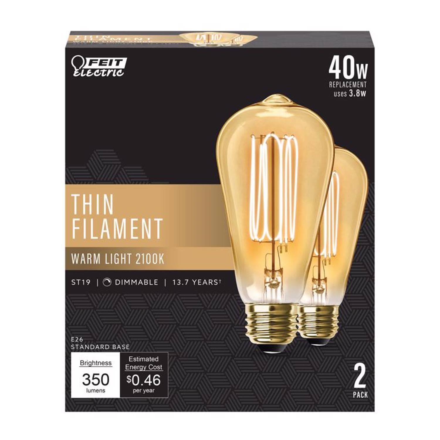Feit Electric EJD3011409 ST19 E26 Medium Filament LED Bulb Warm White 40 Watt Equivalence 2 pk