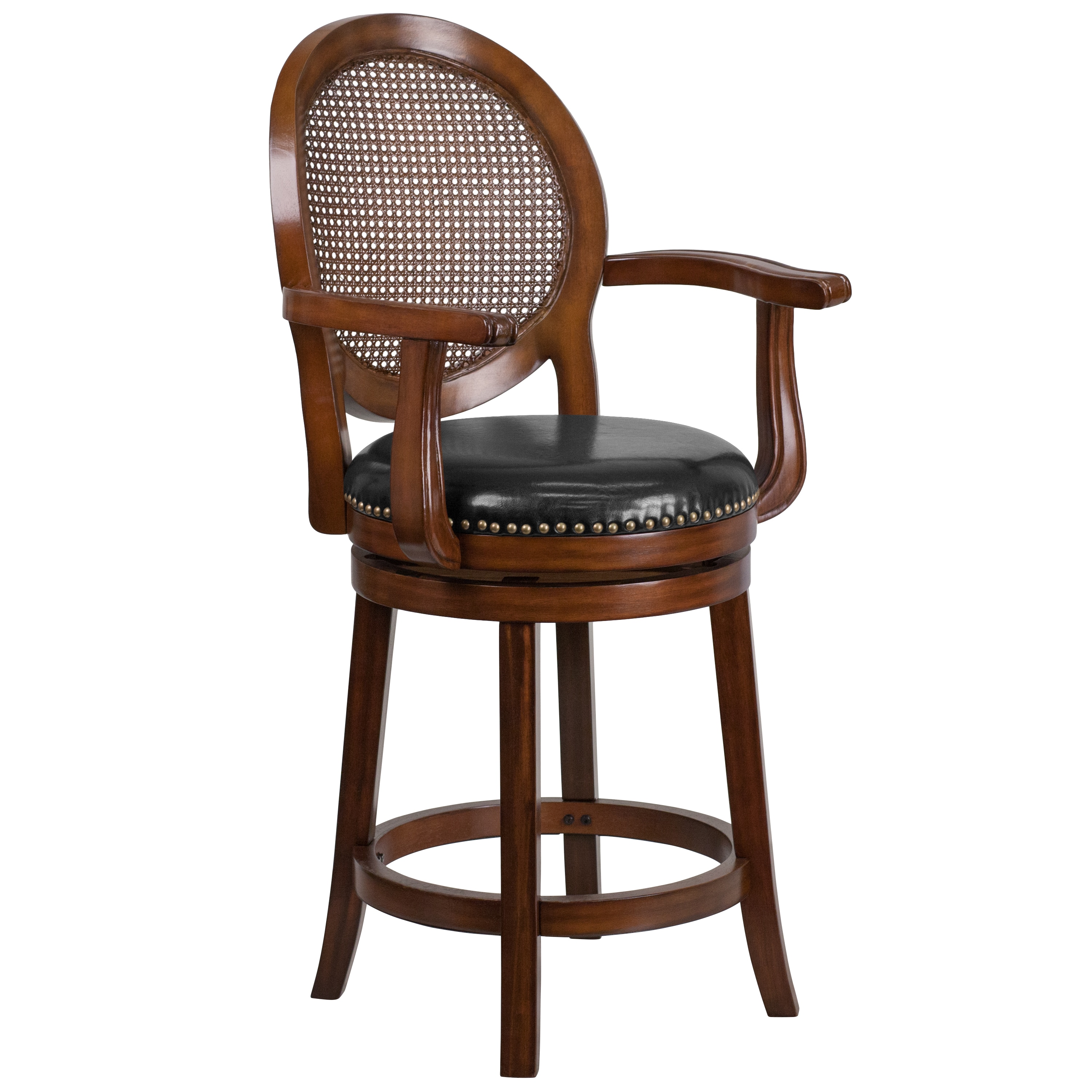 Flash Furniture 889142062059 Expresso 26.5-Inches H Counter height Round seat Upholstered Swivel Wood Bar Stool with Arms and Back