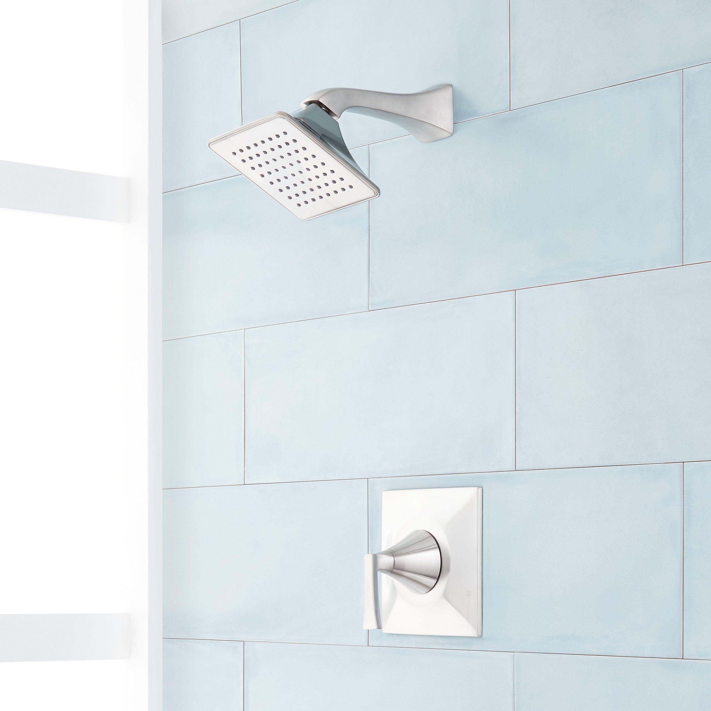 Signature Hardware 449056 Brushed Nickel 1-handle Single function 6-Inches Square Bathtub and shower Faucet with Valve