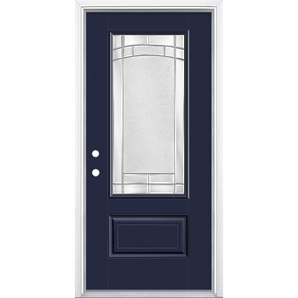 Masonite 3419574 Element 36-in x 80-in x 4-9/16-in Fiberglass 3/4 lite Right-hand inswing Eclipse Painted Prehung Front Door with Brickmould Insulating core
