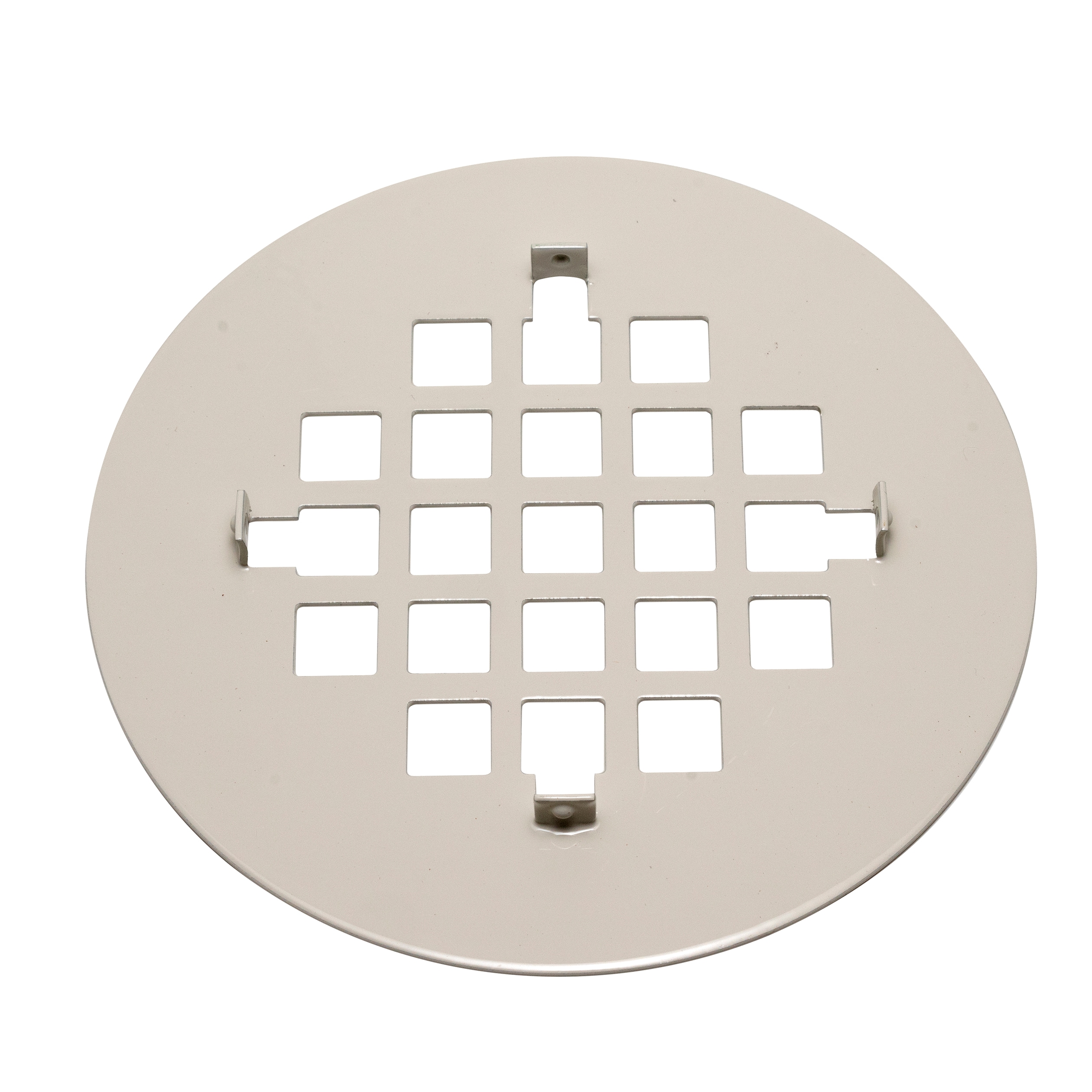 Round No-Caulk White PVC Shower Drain with 4-1/4 in. Round Snap-In  Stainless Steel Drain Cover