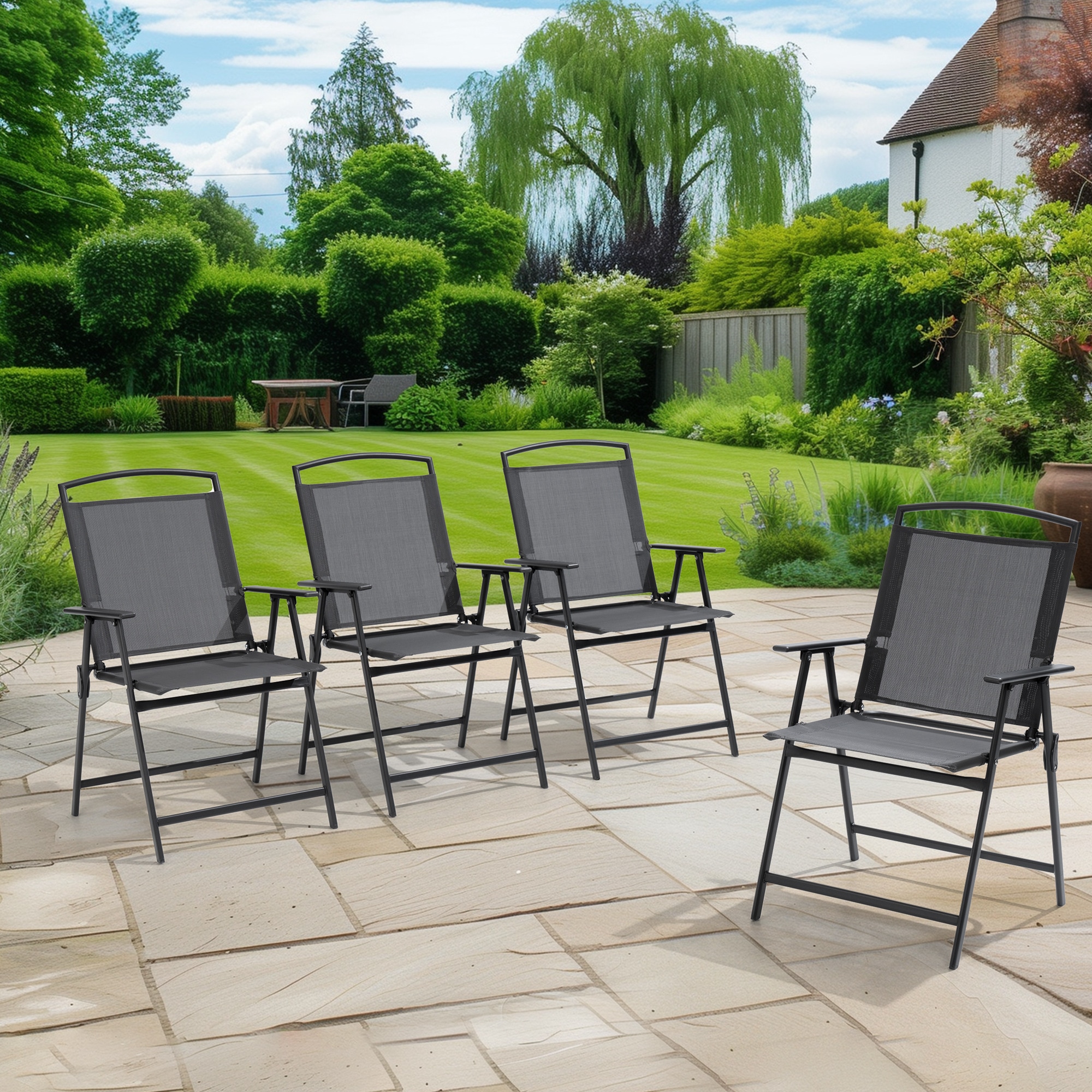 Pellebant - Set of 4 Black Steel Frame Stationary Dining Chair with Gray Mesh Seat