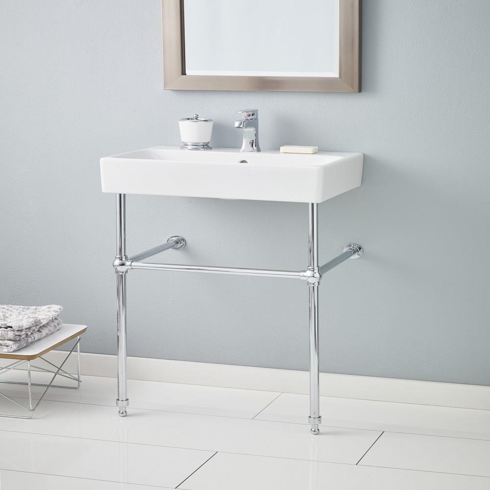 Cheviot 1234WH8575CH Nuo White/Chrome Stainless Steel Wall-mount Console Sink with Base (17.38-in x 23.63-in x 37.75-in)