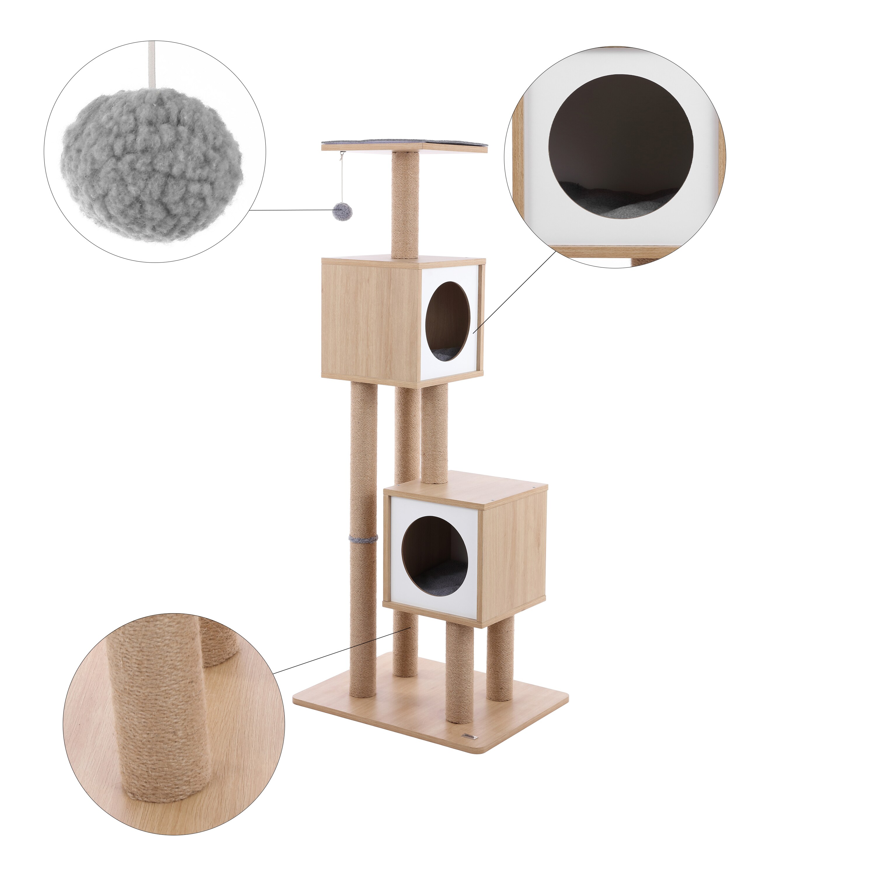 Sawyer 56" 3-Tier Natural Wood and Jute Cat Tree Condo